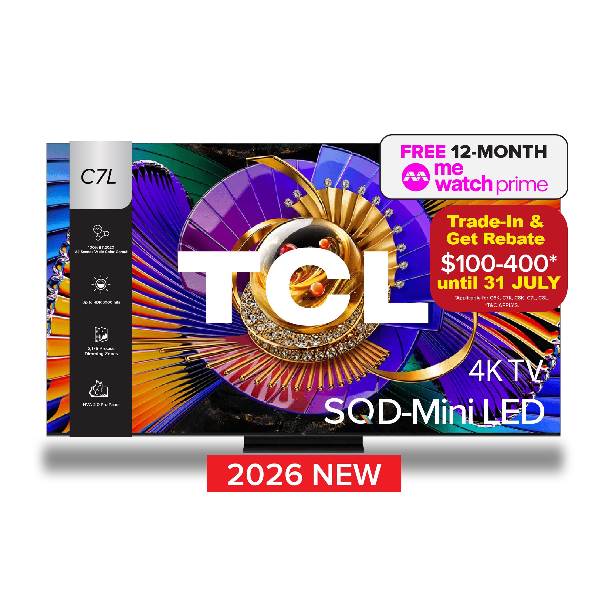 NEW 2026 | TCL TV C7L SQD-Mini LED 4K TV | 55 65 75 85 inch | AI Smart Google TV
