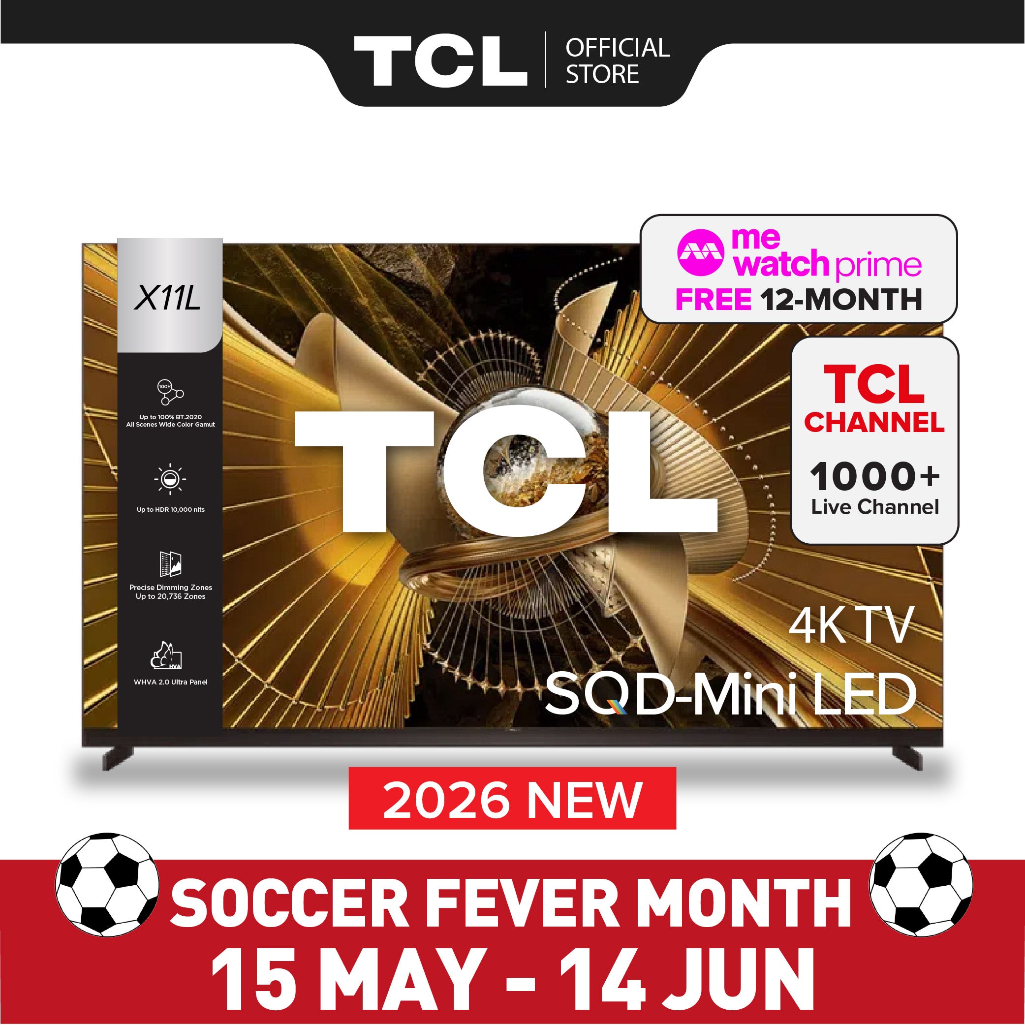 2026 NEW | TCL X11L SQD-MiniLED 4k TV | 75 85 98 inch | Up to HDR 10,000nits | Up to 20,736 Precise Dimming Zones