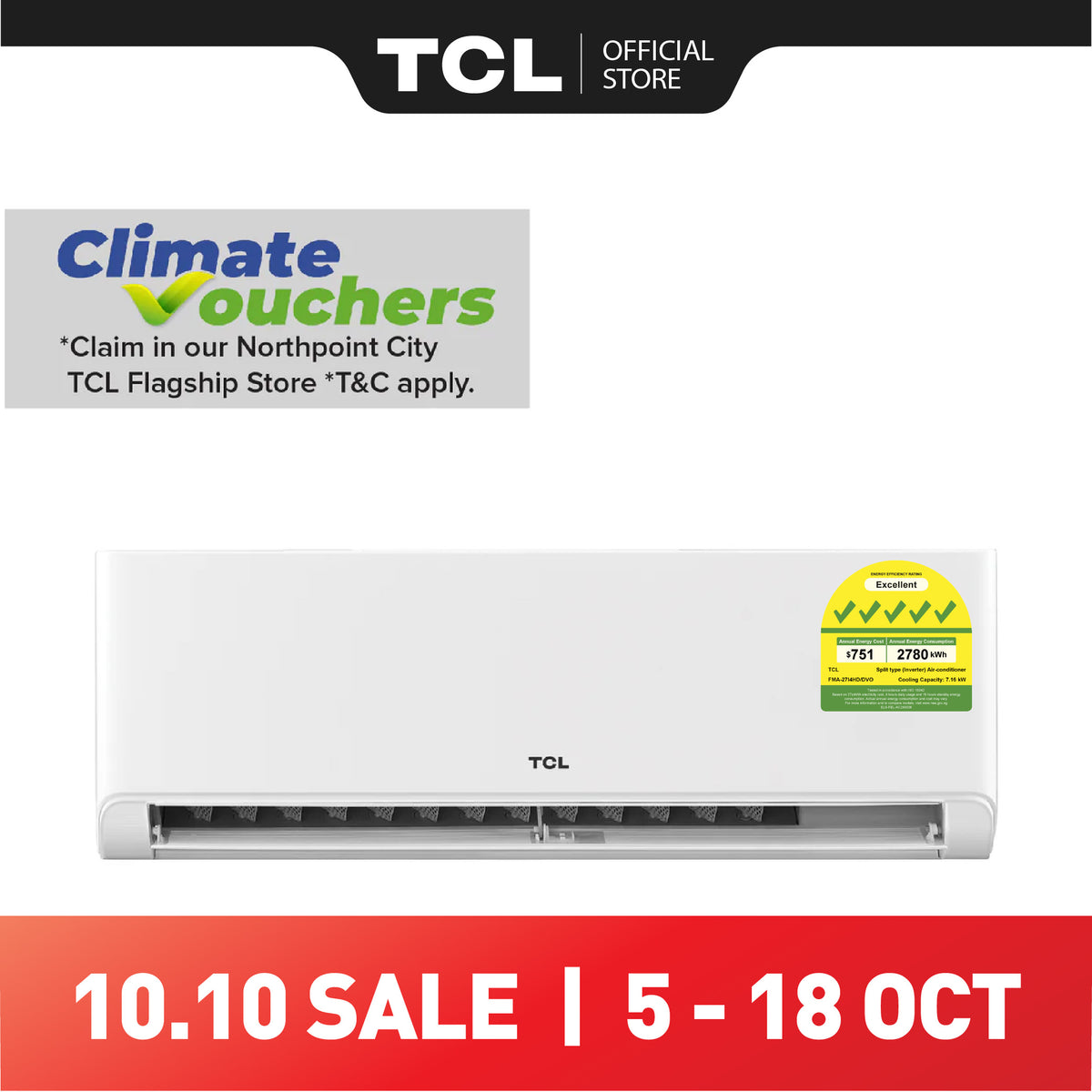 TCL BreezeIN Air Conditioner | R32, 5 Ticks Aircon | APP & Voice Control