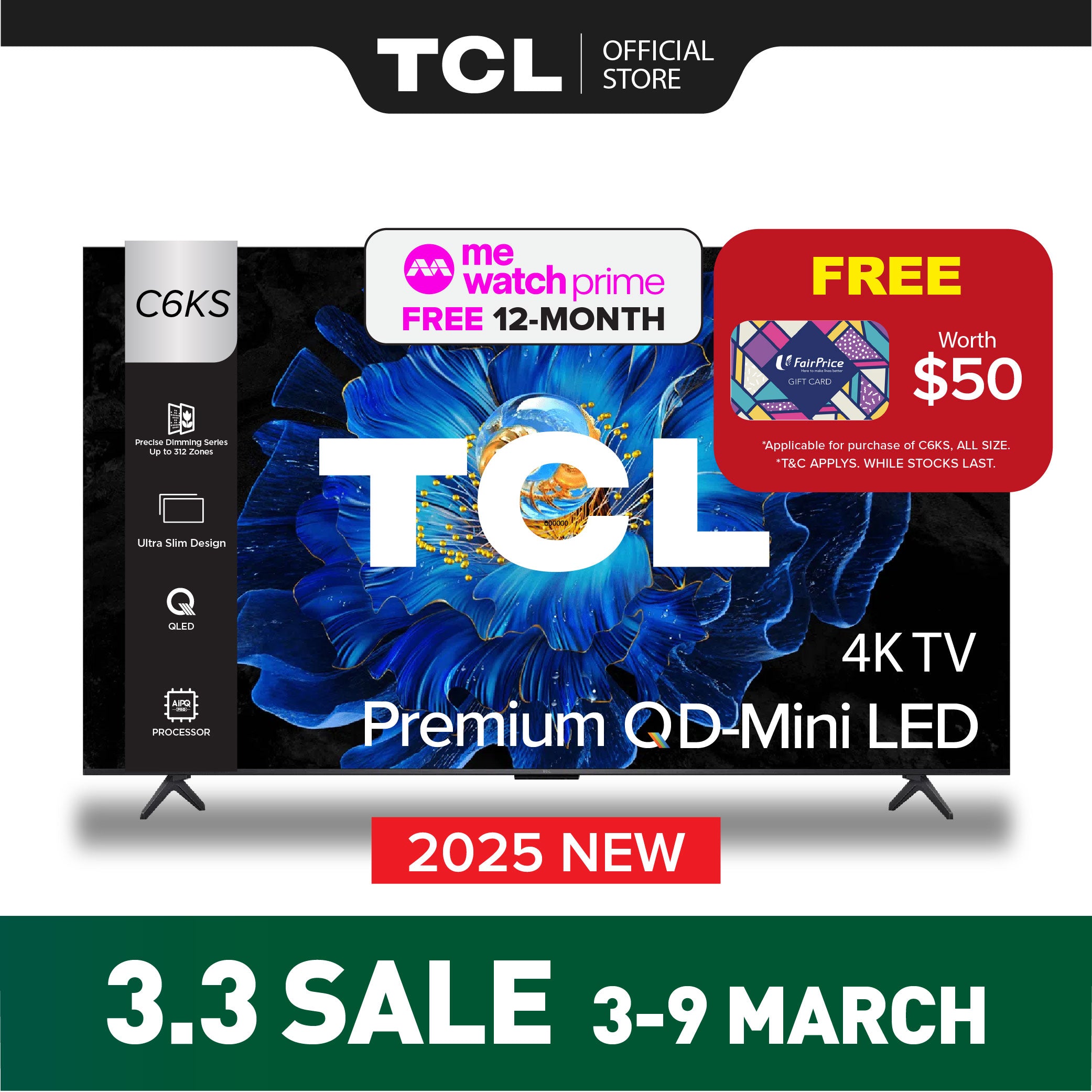 TCL C6KS 4K QD Mini-LED TV 55 inch 65 inch 75 inch AI Smart Google TV