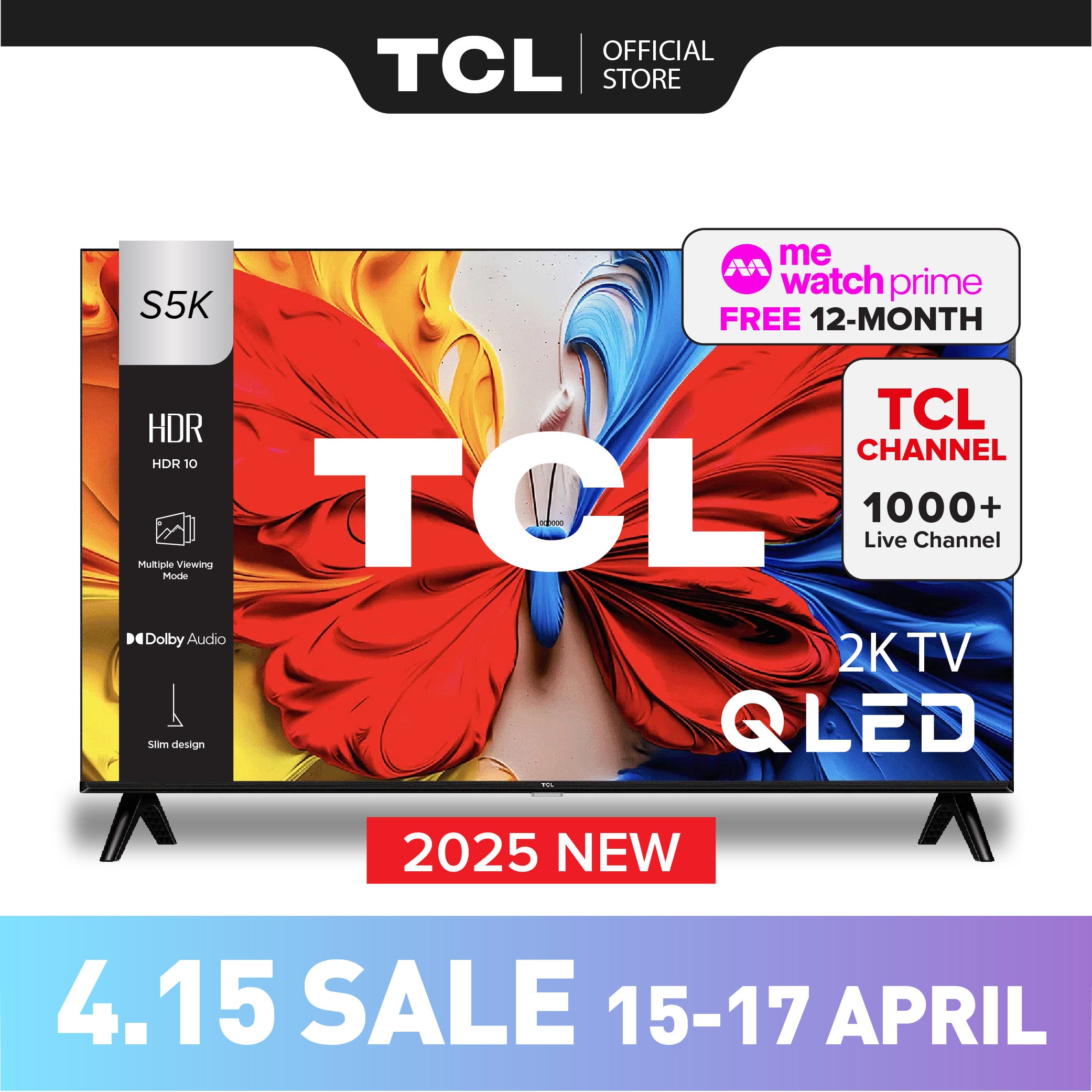 TCL S5K QLED TV | 32 43 50 inch | Dolby Audio | HDR 10 | AI Smart 2K Google TV