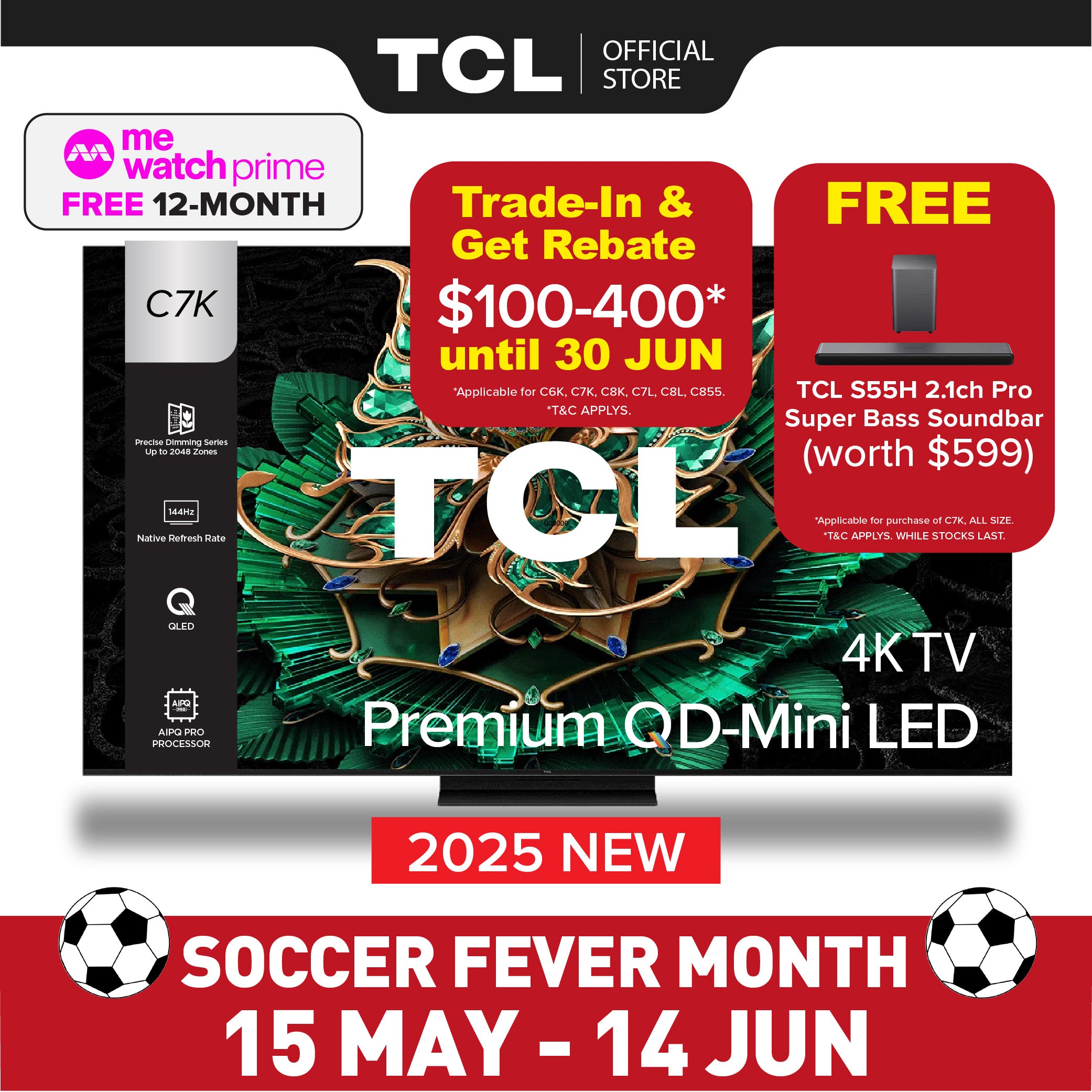 TCL C7K 4K Premium QD Mini-LED TV | 55 65 75 85 115 inch | AI Smart Google TV