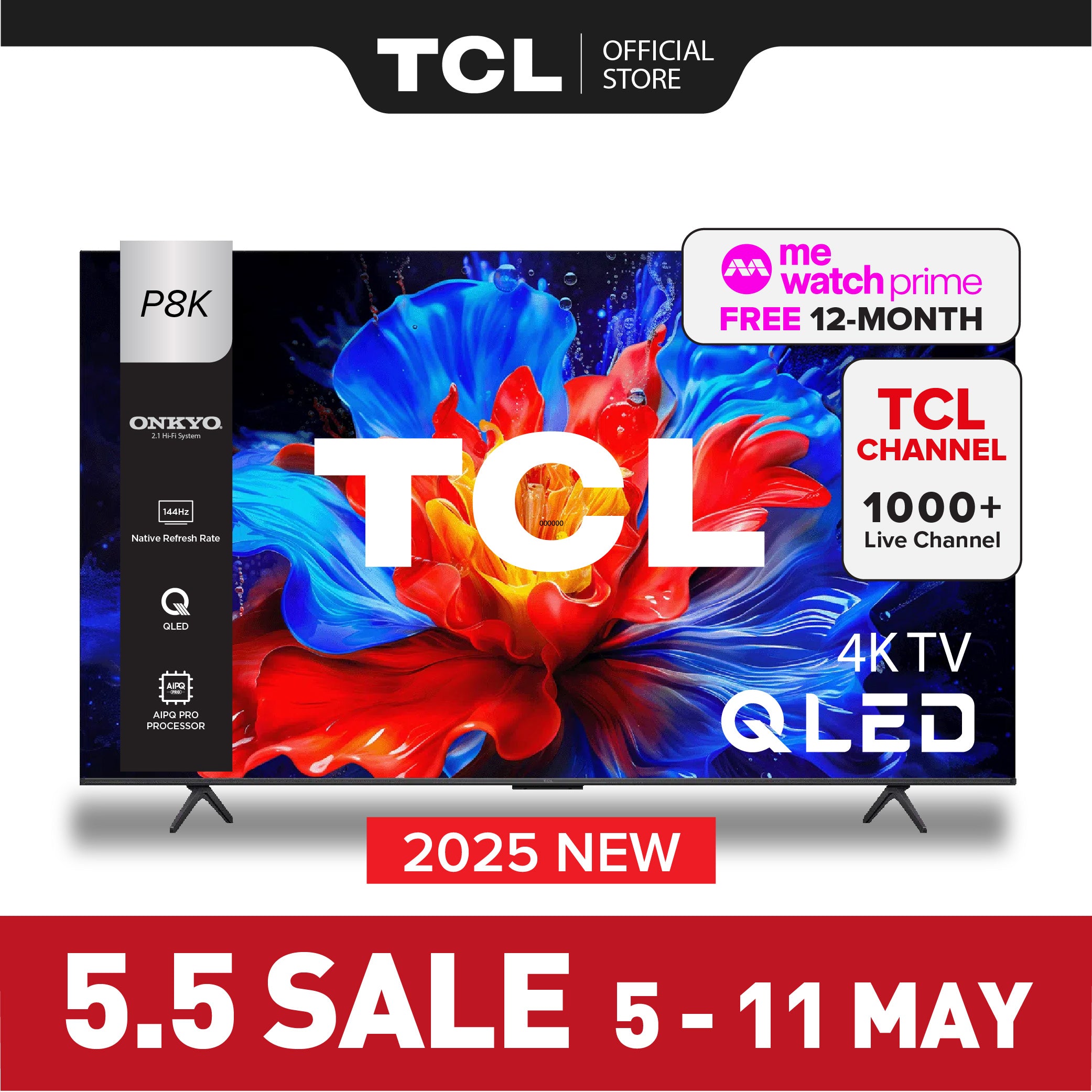 TCL P8K QLED TV | 55 inch | 144Hz Native Refresh Rate | AI Smart Google TV