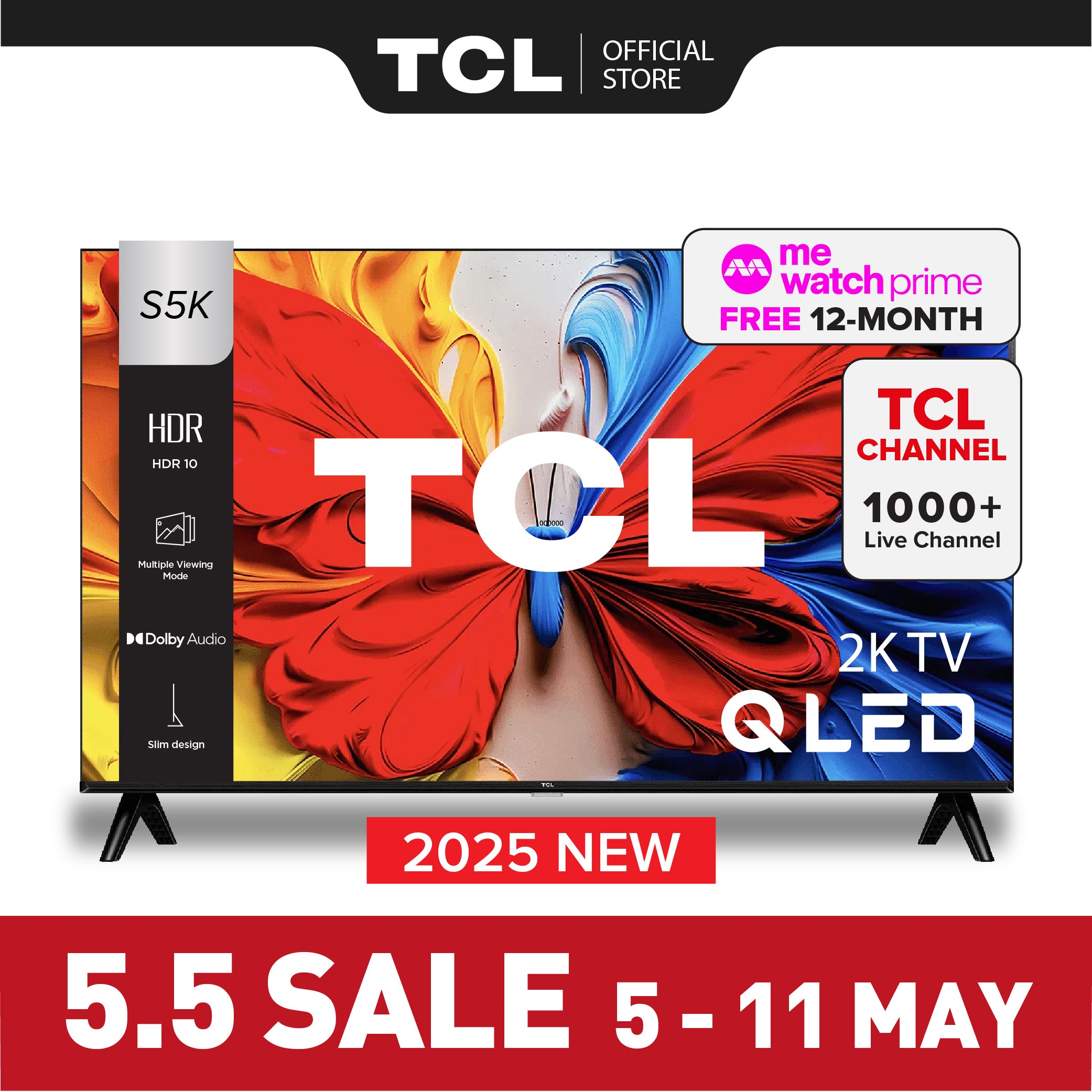 TCL S5K QLED TV | 32 43 50 inch | Dolby Audio | HDR 10 | AI Smart 2K Google TV