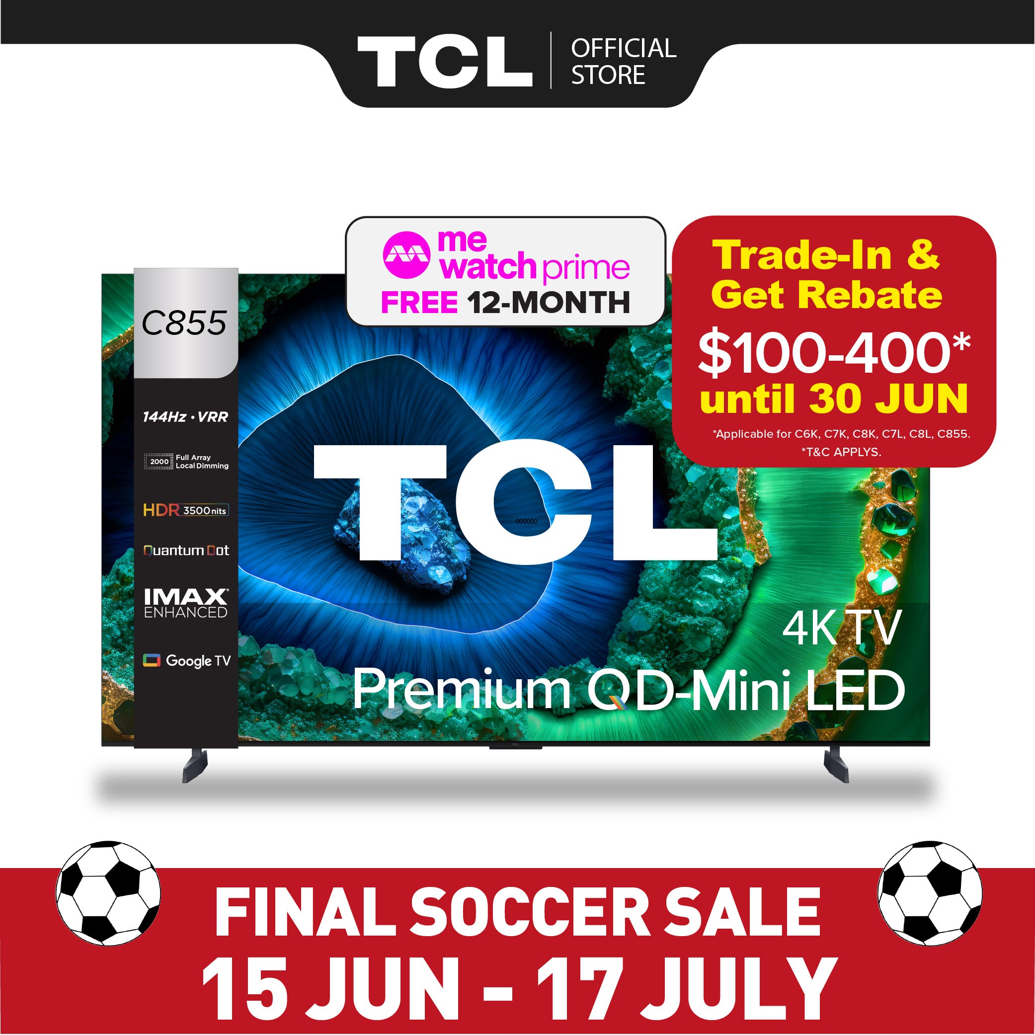 TCL C855 Premium QD-Mini LED 4K TV | 85 98 inch | AI Smart Google TV