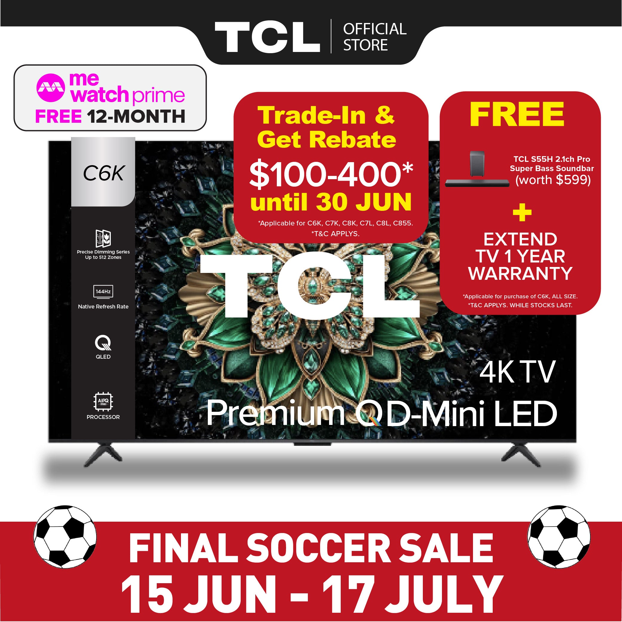 TCL C6K 4K Premium QD Mini-LED TV | 55 65 75 85 98 inch | AI Smart TV