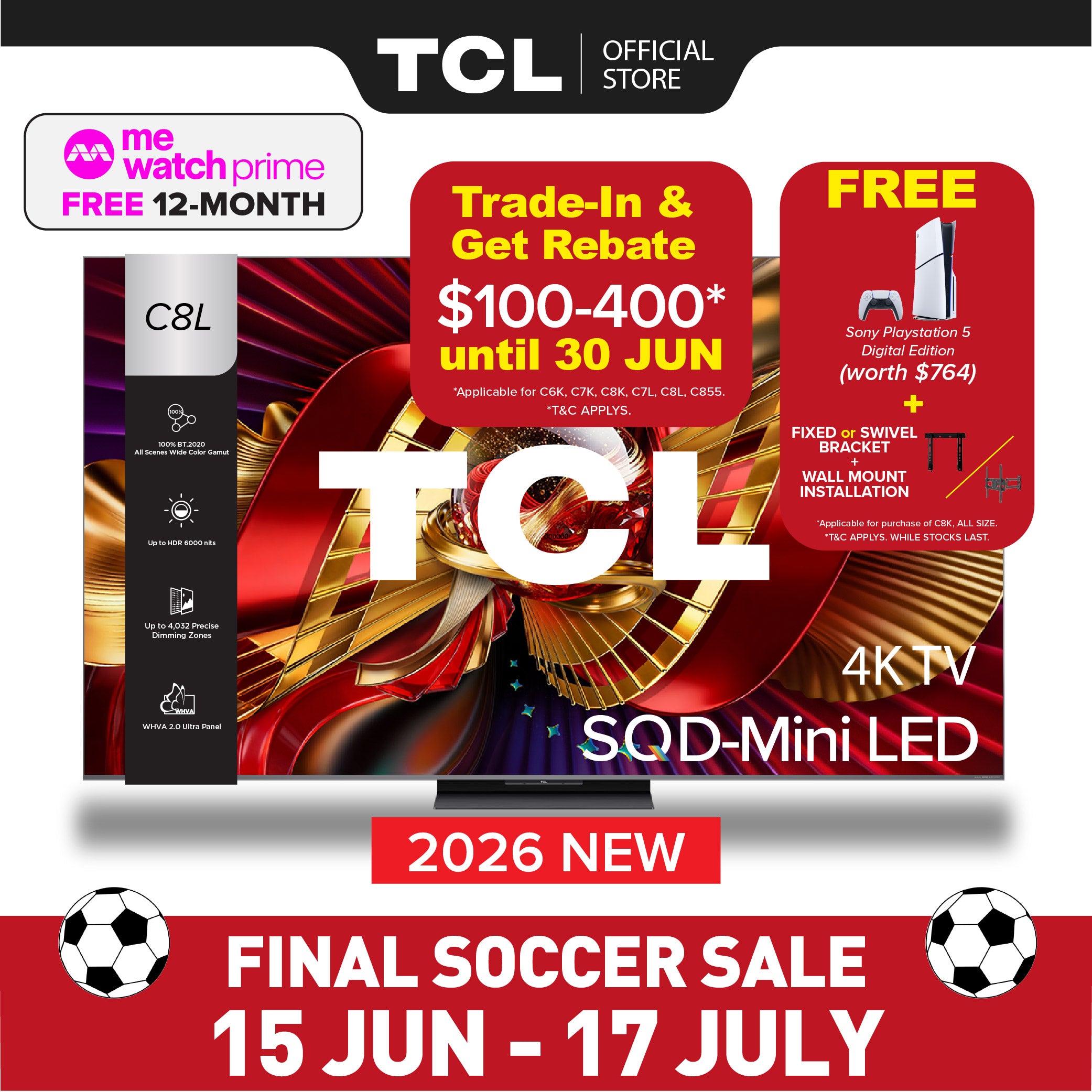 2026 NEW | TCL C8L Premium SQD-MiniLED 4k TV | 65 75 85 98 inch |