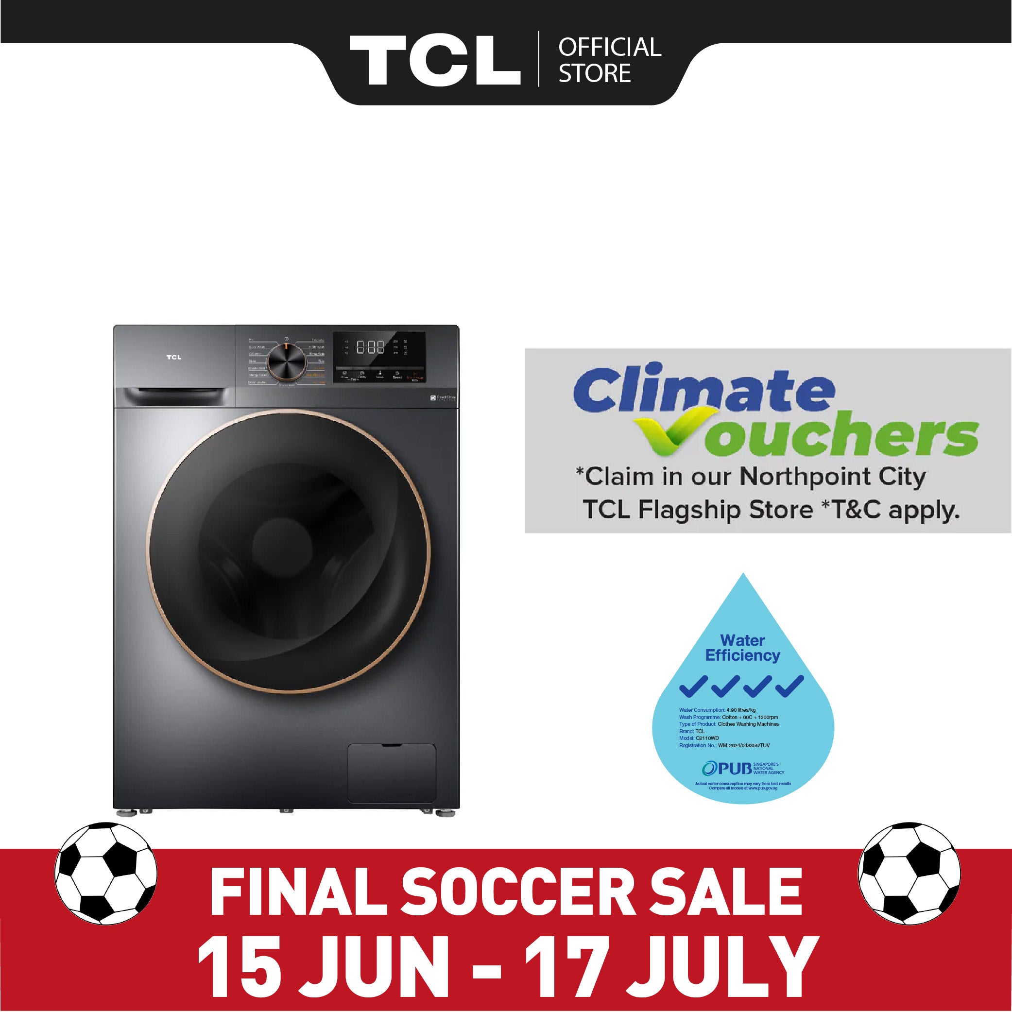 TCL 4 Ticks C2110WD 10KG Washer & 6kg Dryer Combo DD Inverter