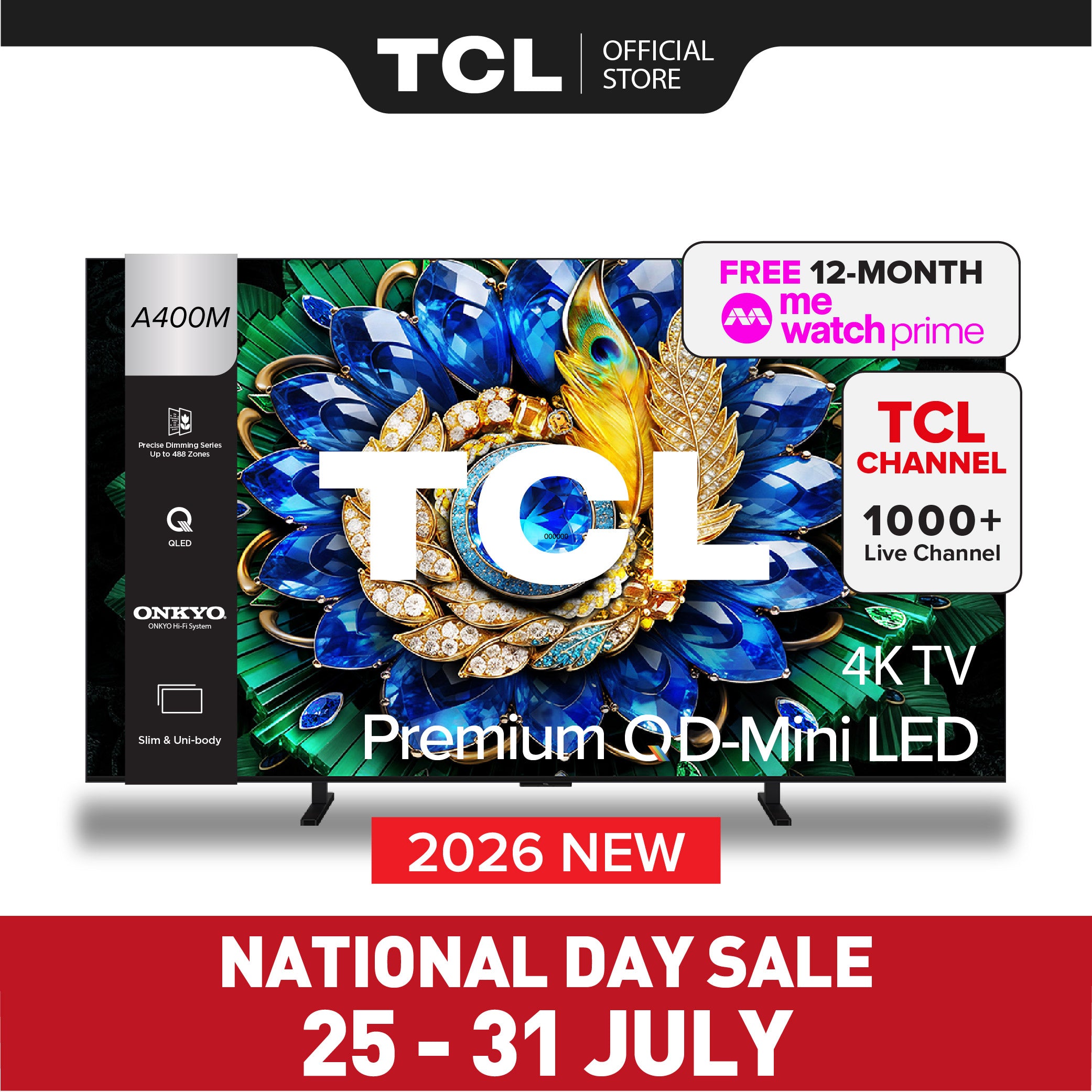 2026 NEW | TCL A400M Premium QD-Mini LED 4K TV | 55 65 75 98 inch | AI Smart Google TV
