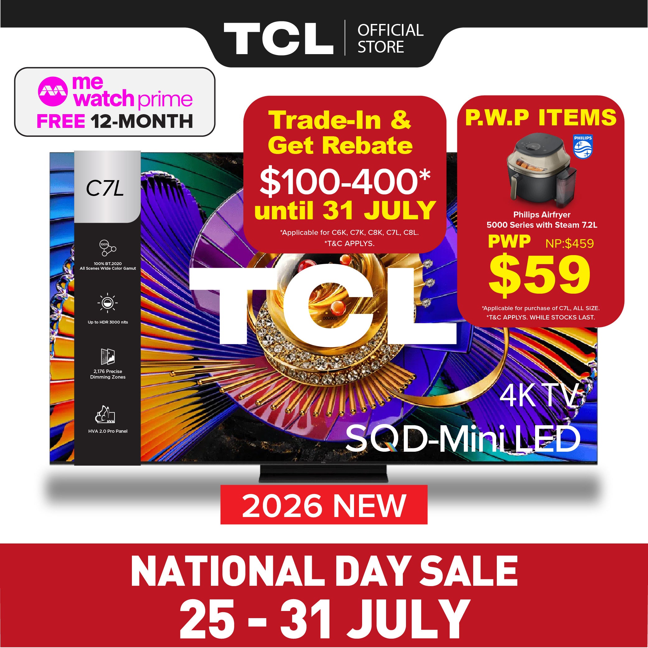 NEW 2026 | TCL TV C7L SQD-Mini LED 4K TV | 55 65 75 85 inch | AI Smart Google TV