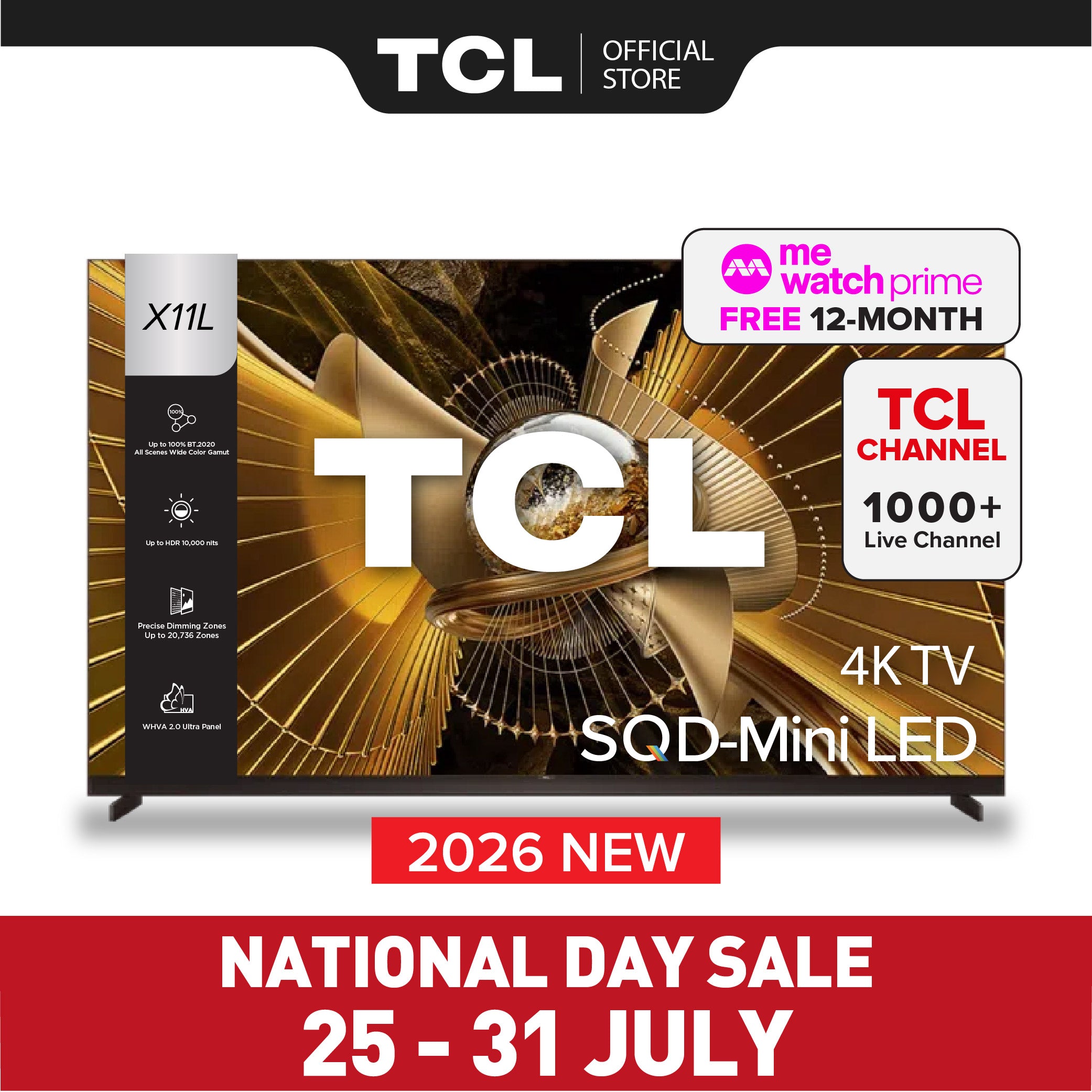 2026 NEW | TCL X11L SQD-Mini LED 4K TV | 75 85 98 inch | AI Smart Google TV