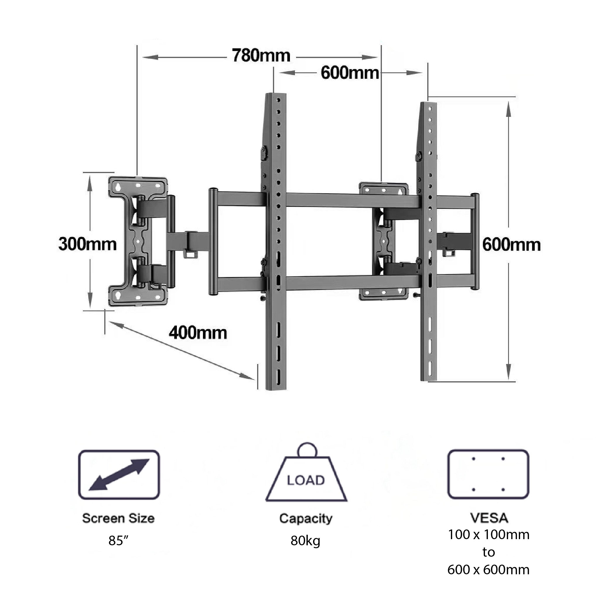 TCL 85" Swivel Bracket (Double Arm) Wall Mount (with TV Installation)