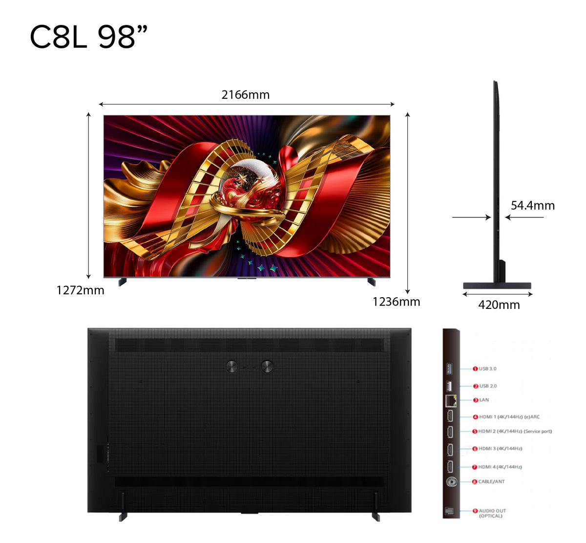 2026 NEW | TCL C8L Premium SQD-Mini LED 4K TV | 65 75 85 98 inch | AI Smart Google TV