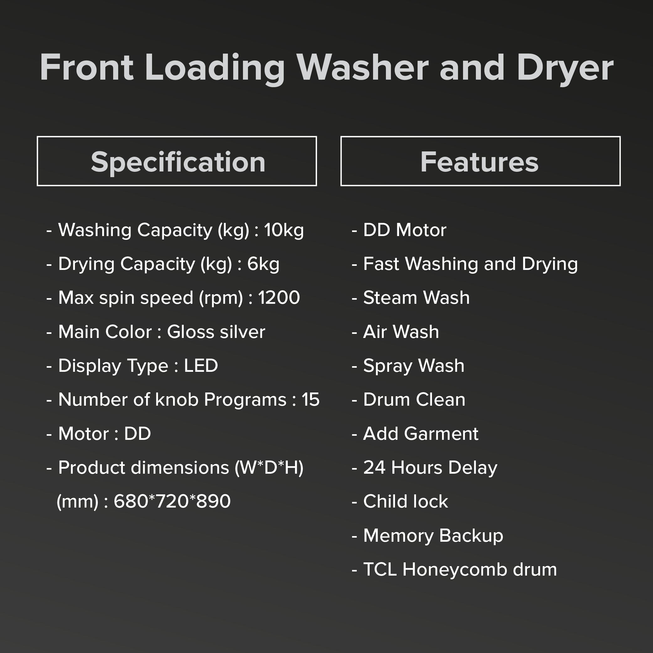 TCL 4 Ticks C2110WD 10KG Washer & 6kg Dryer Combo DD Inverter