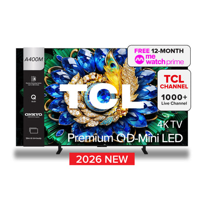 2026 NEW | TCL A400M Premium QD-MiniLED 4k TV | 55 65 75 inch | Precise Dimming Series Up to 488 zones | ONKYO Hi-Fi System