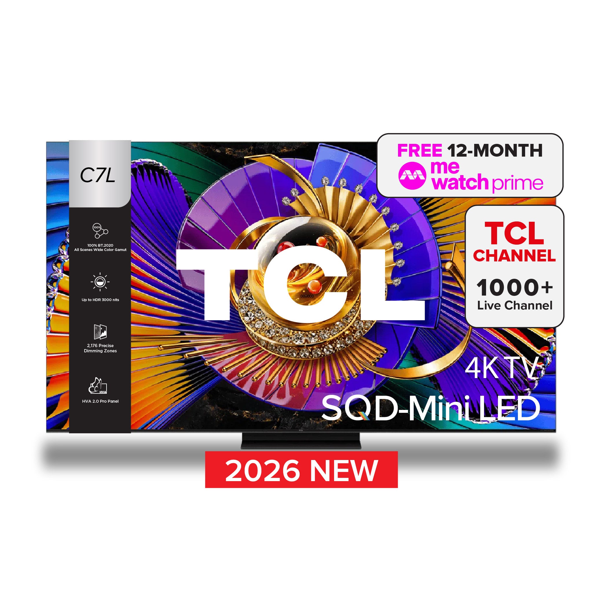 NEW 2026 | TCL TV C7L SQD-MiniLED 4K TV | 55 65 75 85 inch | Up to 1,624 Precise Dimming Zones | Up to HDR 3000nits | 144Hz | Dolby Vision IQ, HDR10+ | IMAX Enhanced | FreeSync Premium Pro