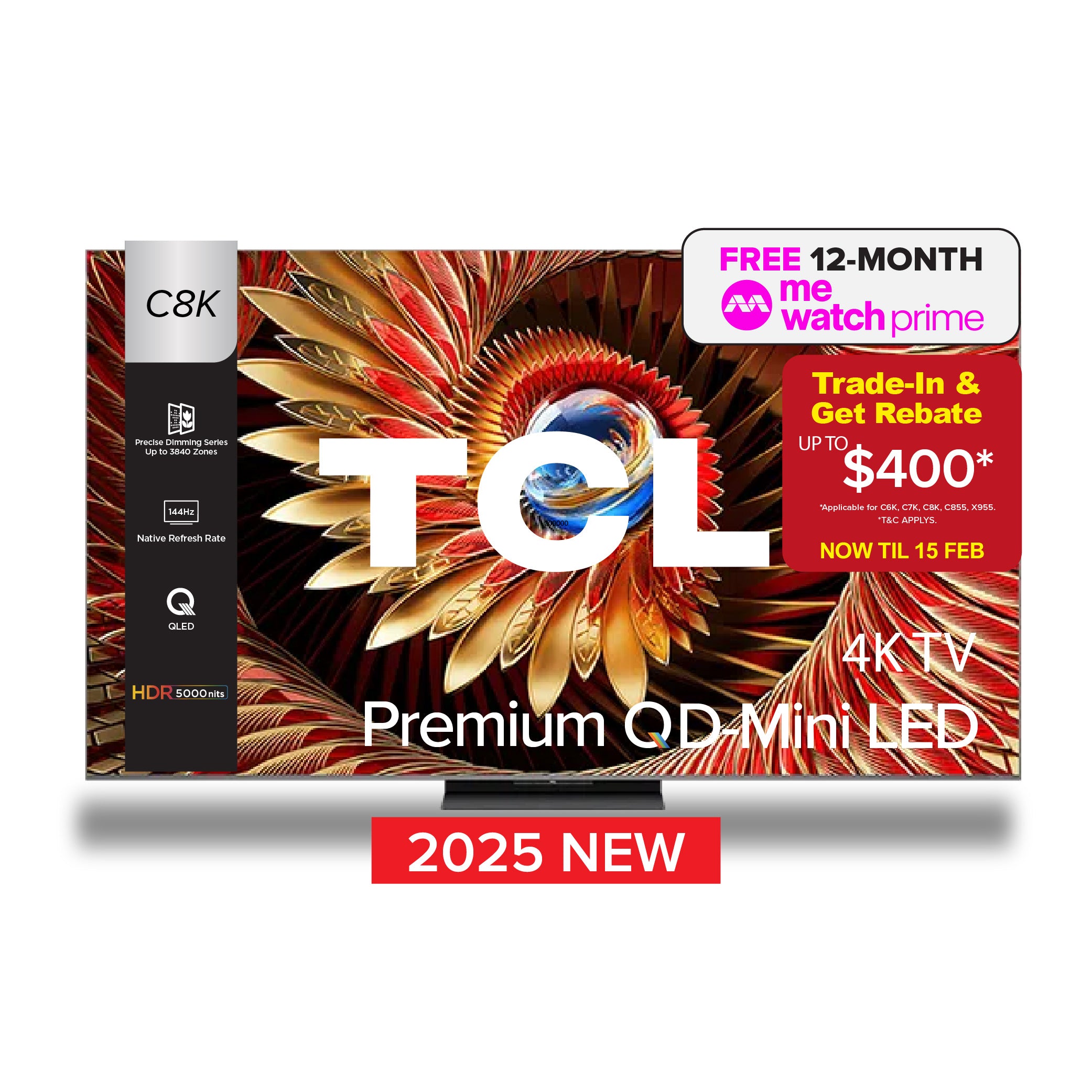 TCL C8K Premium QD-Mini LED 4K TV | 65 inch 75 inch 85 inch 98 inch | HDR 4500 nits | AI Smart Google TV