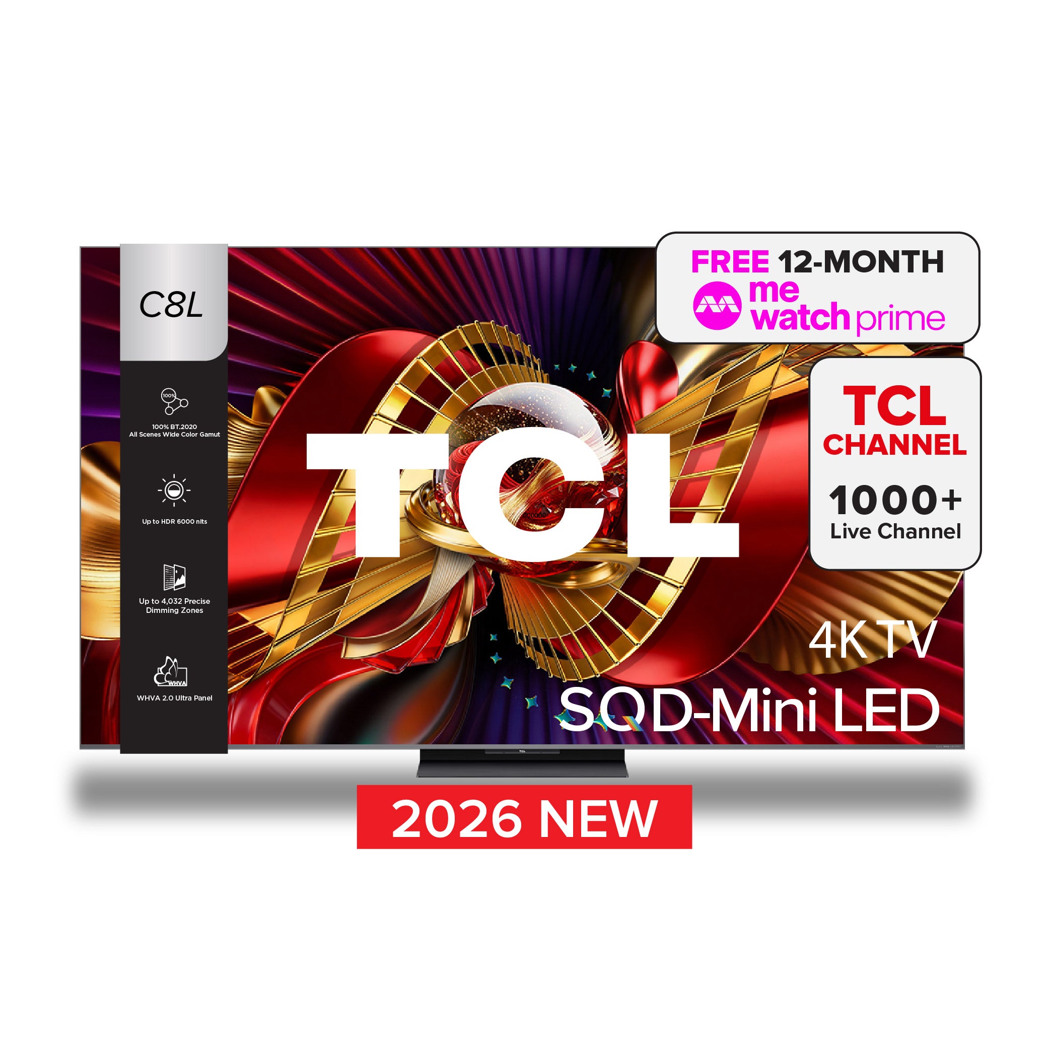 2026 NEW | TCL C8L Premium SQD-MiniLED 4k TV | 65 75 85 inch | HDR 6,000nits | 4,032 Precise Dimming Zones
