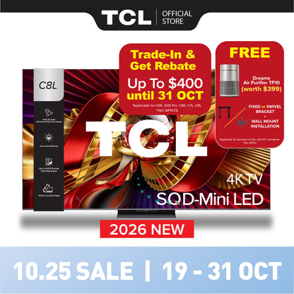 2026 NEW | TCL C8L Premium SQD-Mini LED 4K TV | 65 75 85 98 inch | AI Smart Google TV
