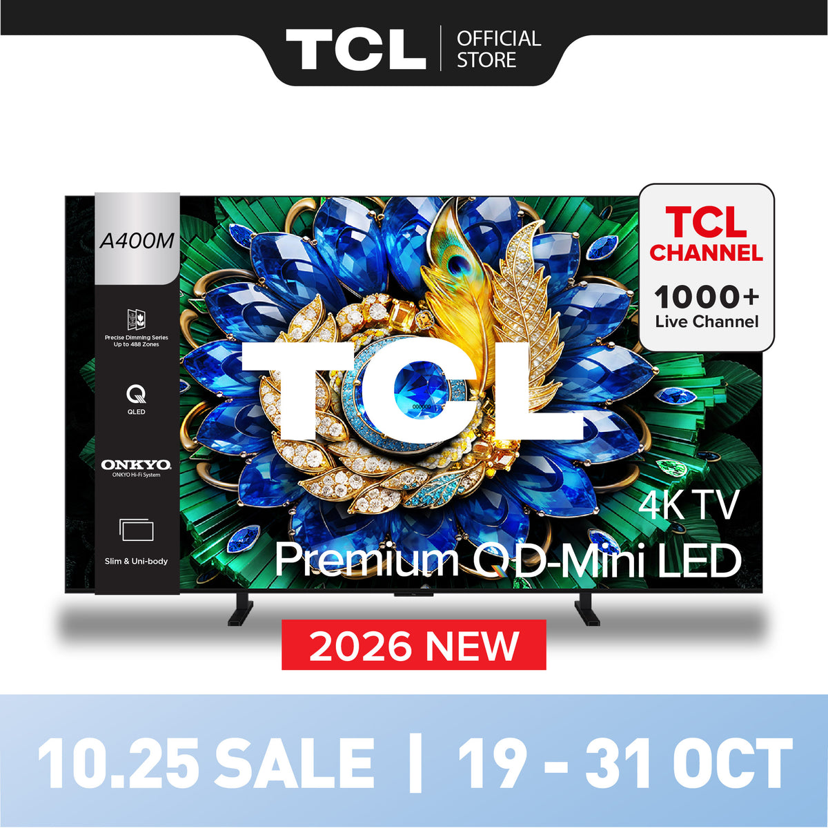2026 NEW | TCL A400M Premium QD-Mini LED 4K TV | 55 65 75 98 inch | AI Smart Google TV