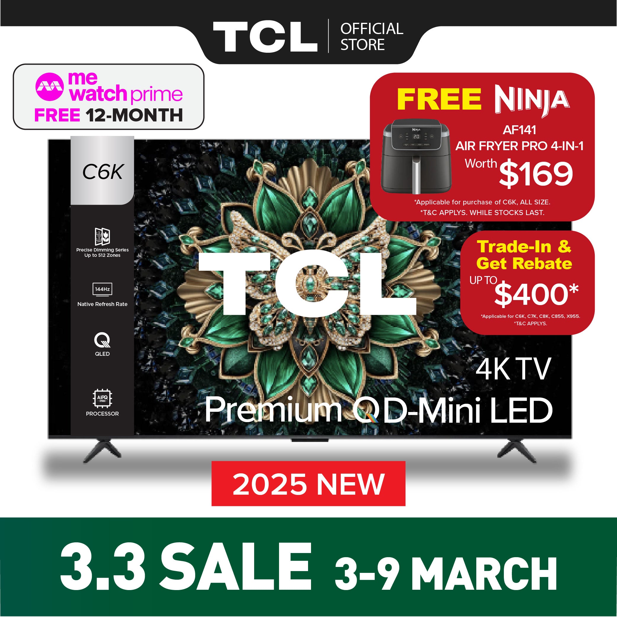 TCL C6K 4K Premium QD Mini-LED TV 55 inch 65 inch 75 inch 85 inch AI Smart TV