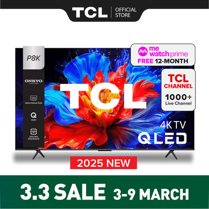 TCL P8K QLED TV | 55 inch 65 inch 75 inch | 144Hz Native Refresh Rate | AI Smart Google TV