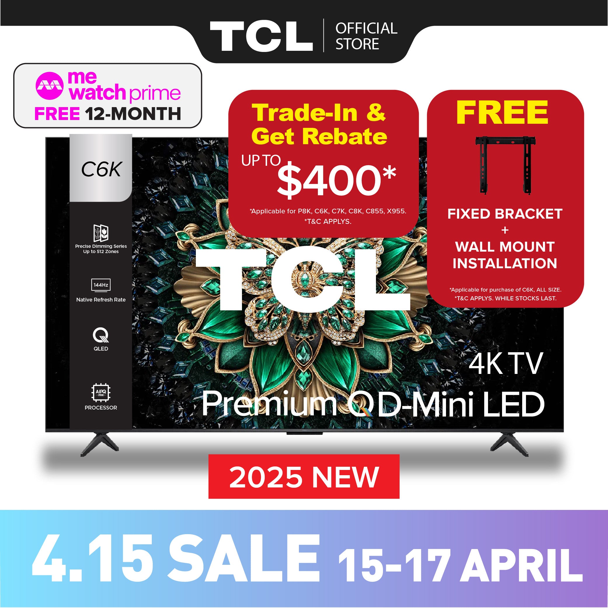 TCL C6K 4K Premium QD Mini-LED TV 55 inch 65 inch 75 inch 85 inch AI Smart TV