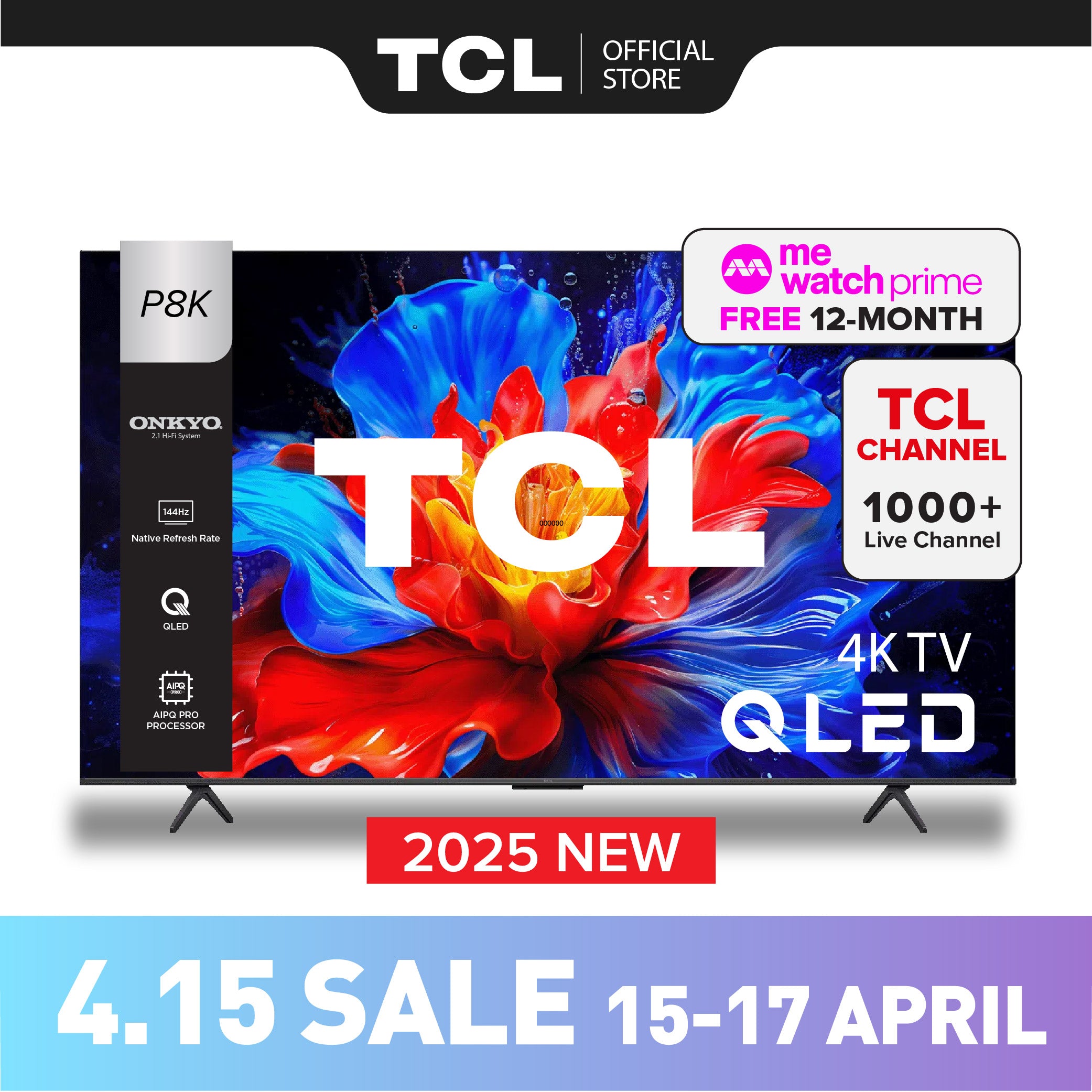 TCL P8K QLED TV | 55 inch 65 inch 75 inch | 144Hz Native Refresh Rate | AI Smart Google TV