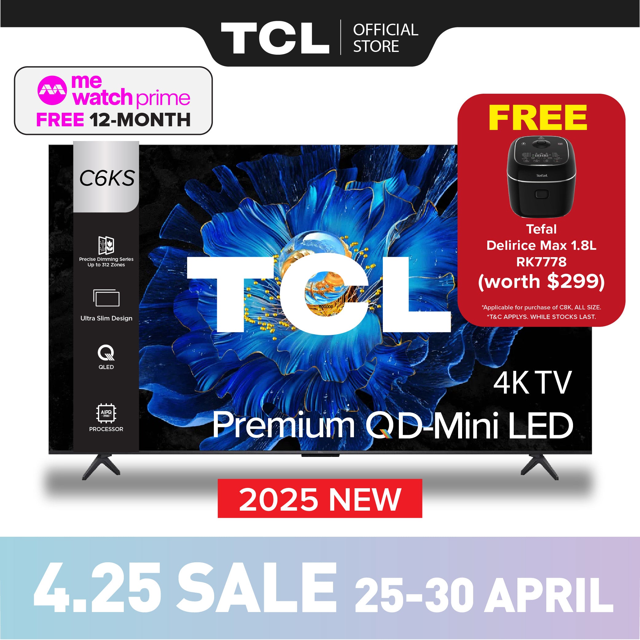 TCL C6KS 4K QD Mini-LED TV 55 inch 65 inch 75 inch AI Smart Google TV