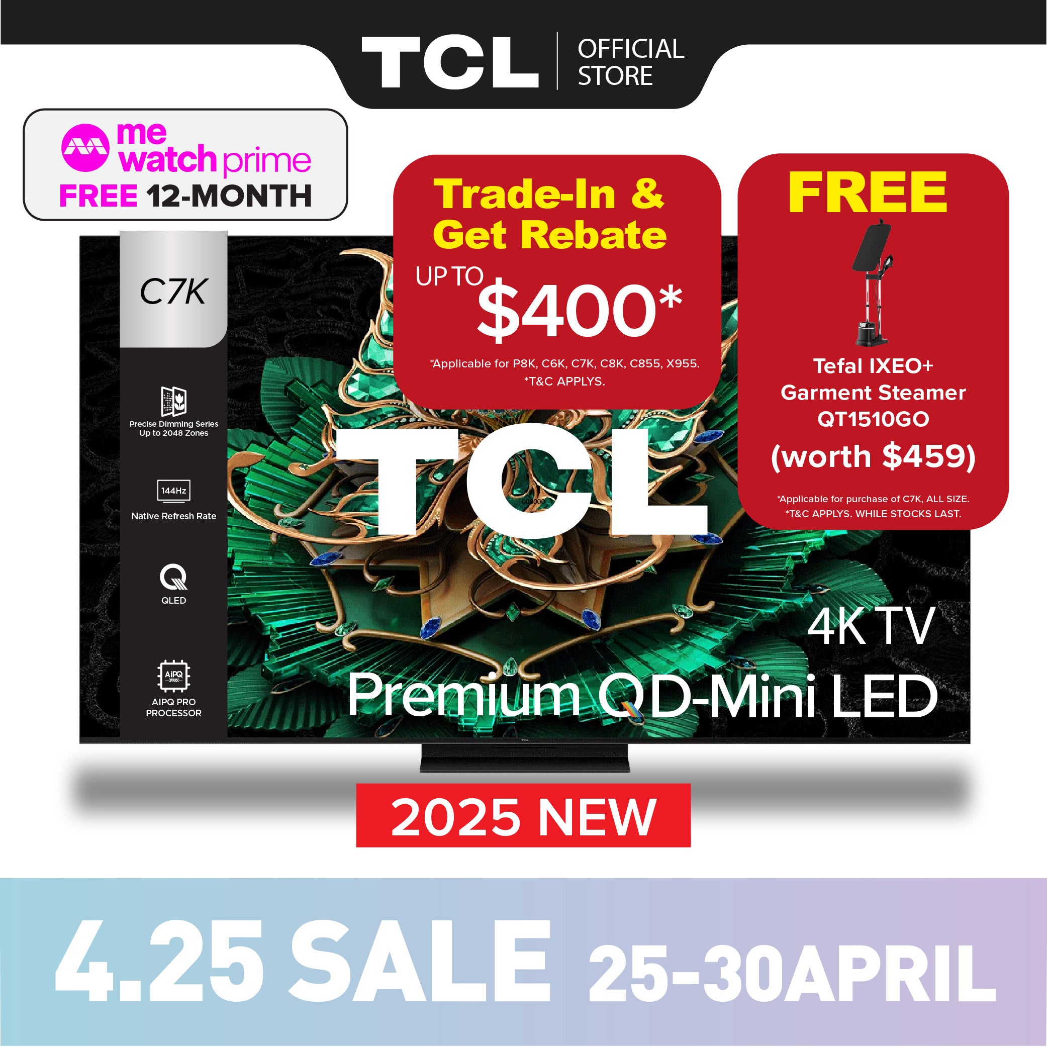[TRADE-IN*] TCL C7K 4K Premium QD Mini-LED TV 55" 65" 75" 85 "AI Smart Google TV