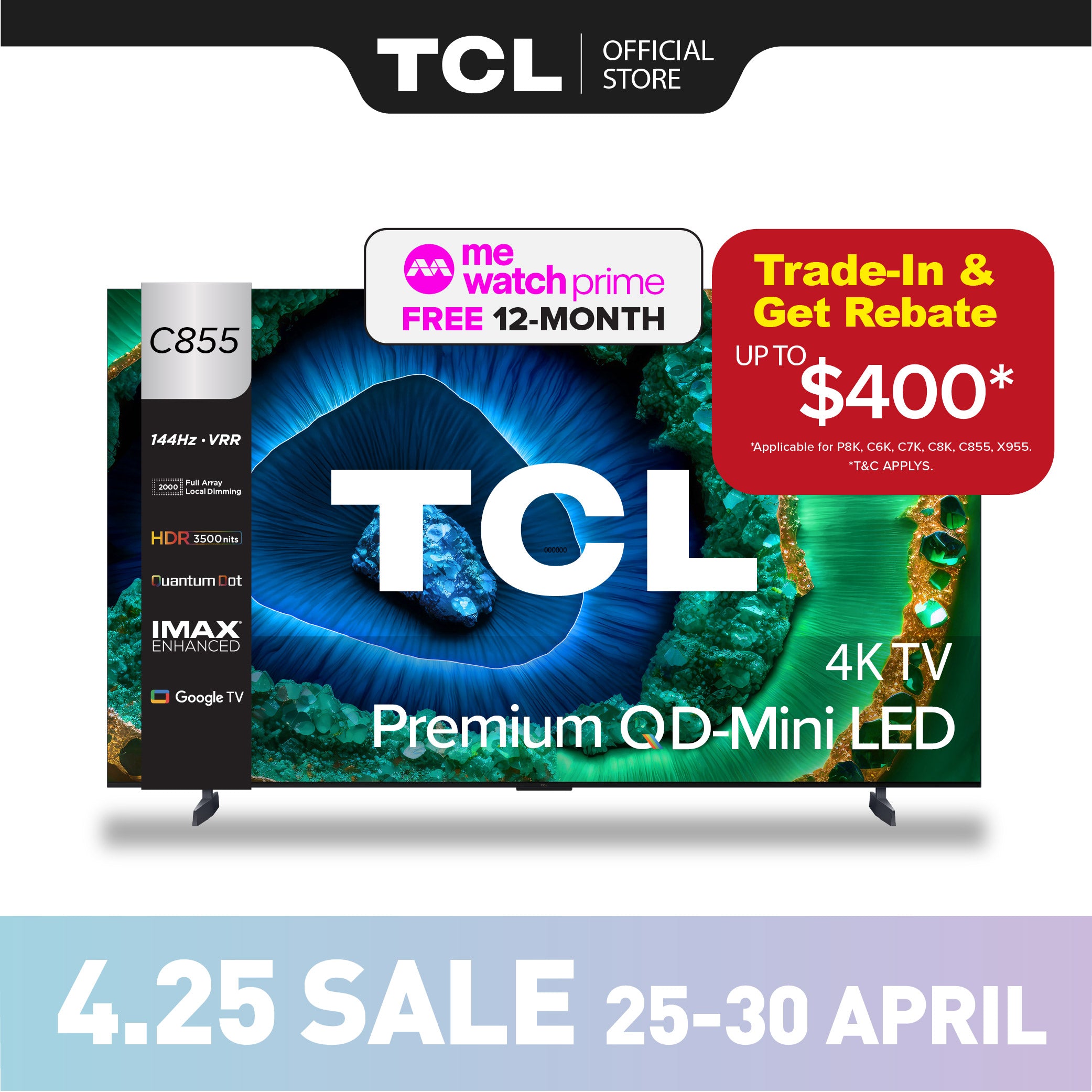 [TRADE-IN*] TCL C855 Premium QD-Mini LED 4K TV 85" 98" AI Smart Google TV