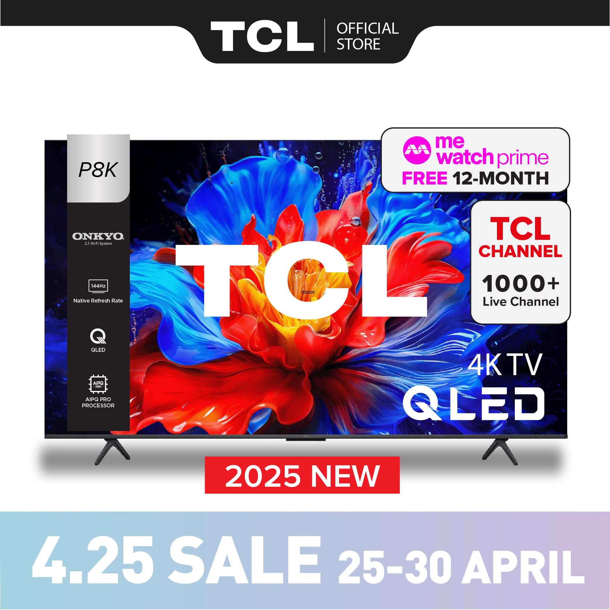 TCL P8K QLED TV | 55 inch  | 144Hz Native Refresh Rate | AI Smart Google TV