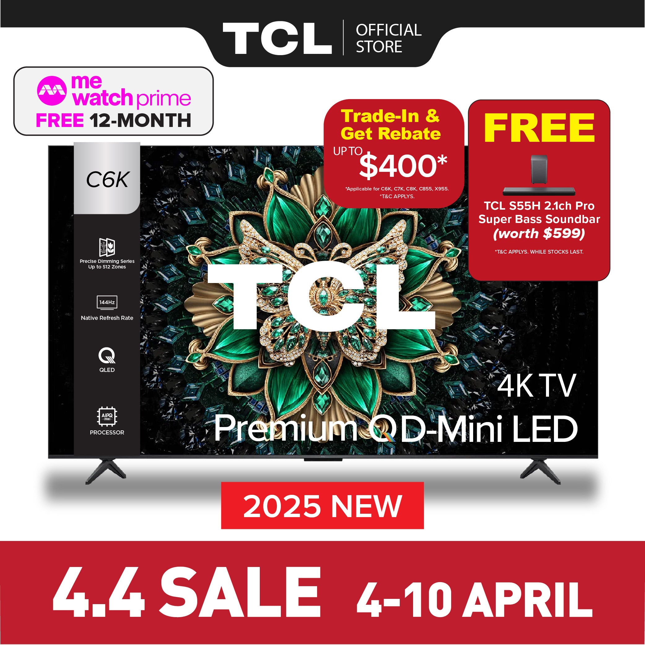 TCL C6K 4K Premium QD Mini-LED TV 55 inch 65 inch 75 inch 85 inch AI Smart TV
