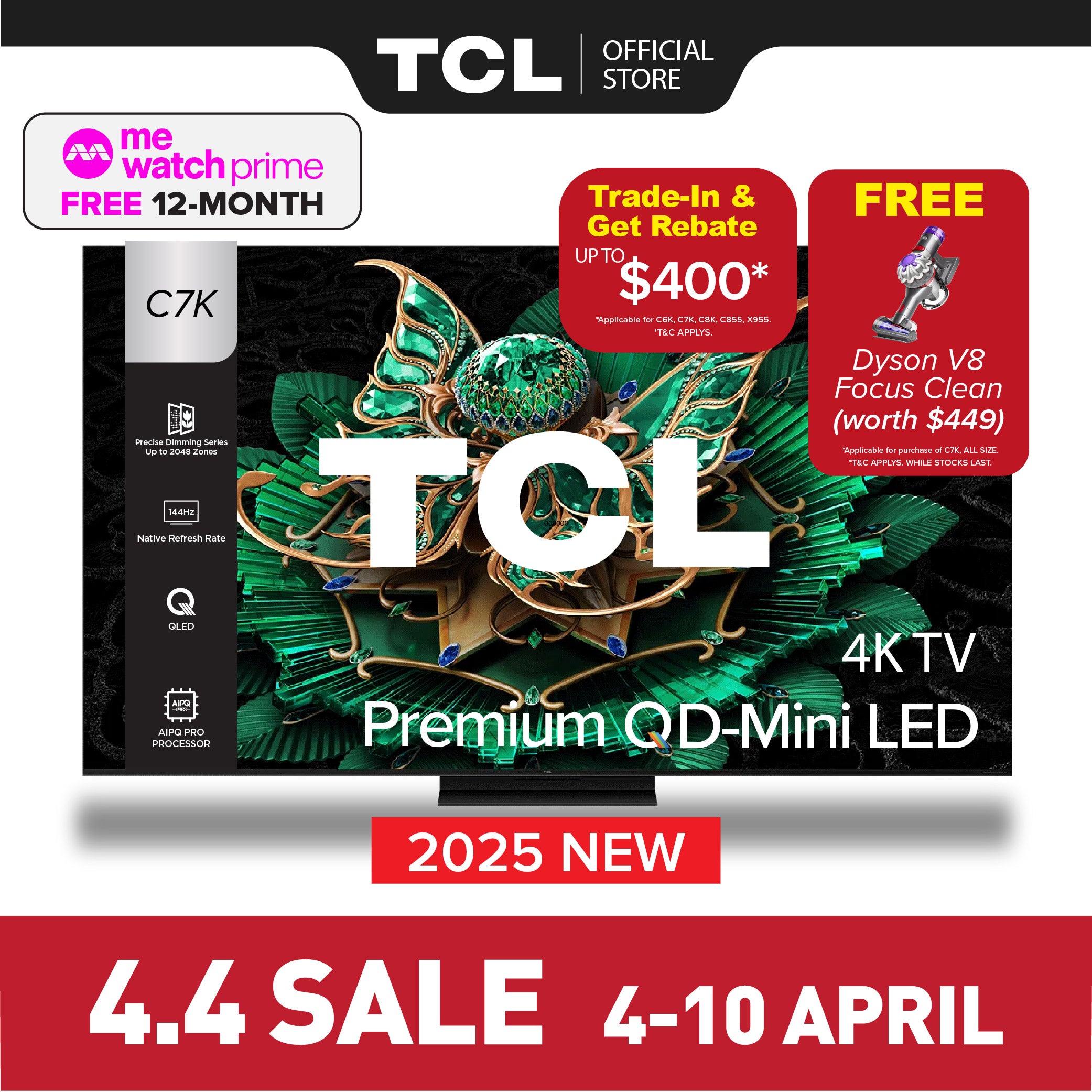 TCL C7K 4K Premium QD Mini-LED TV 55" 65" 75" 85 "AI Smart Google TV