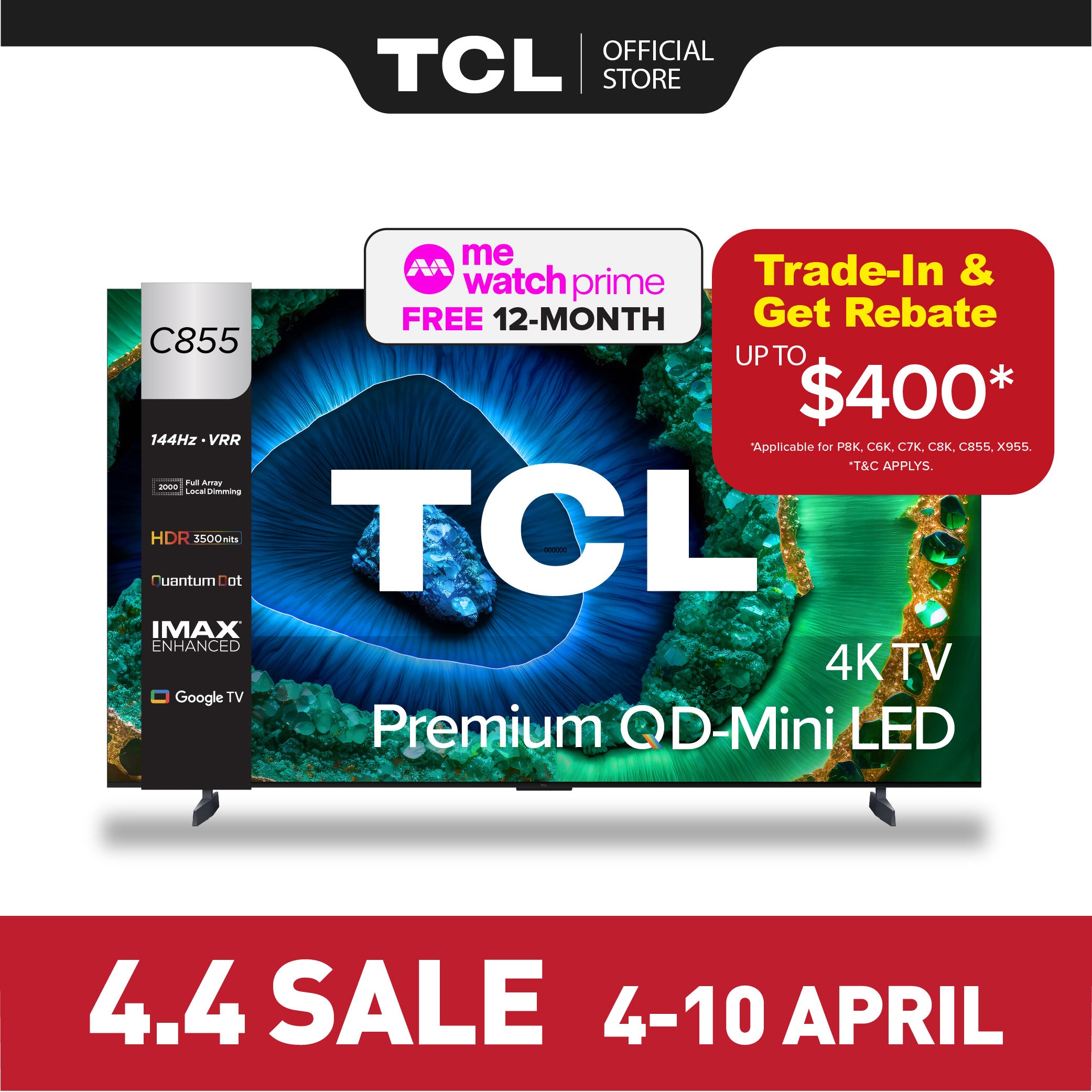 TCL C855 Premium QD-Mini LED 4K TV 85" 98" AI Smart Google TV