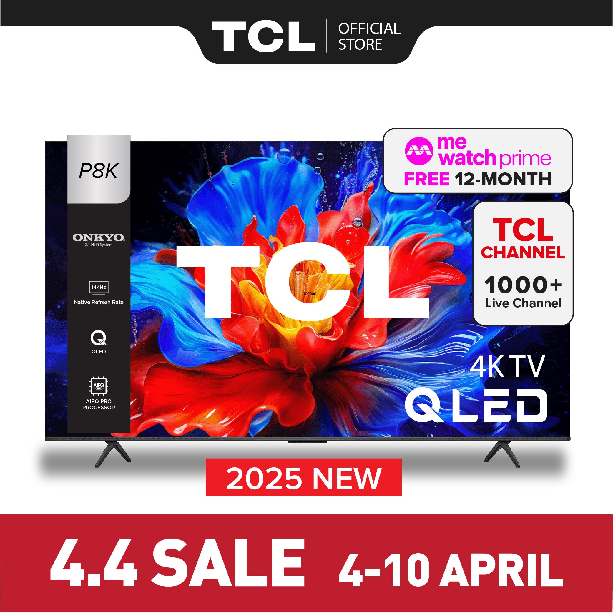 TCL P8K QLED TV | 55 inch 65 inch 75 inch | 144Hz Native Refresh Rate | AI Smart Google TV