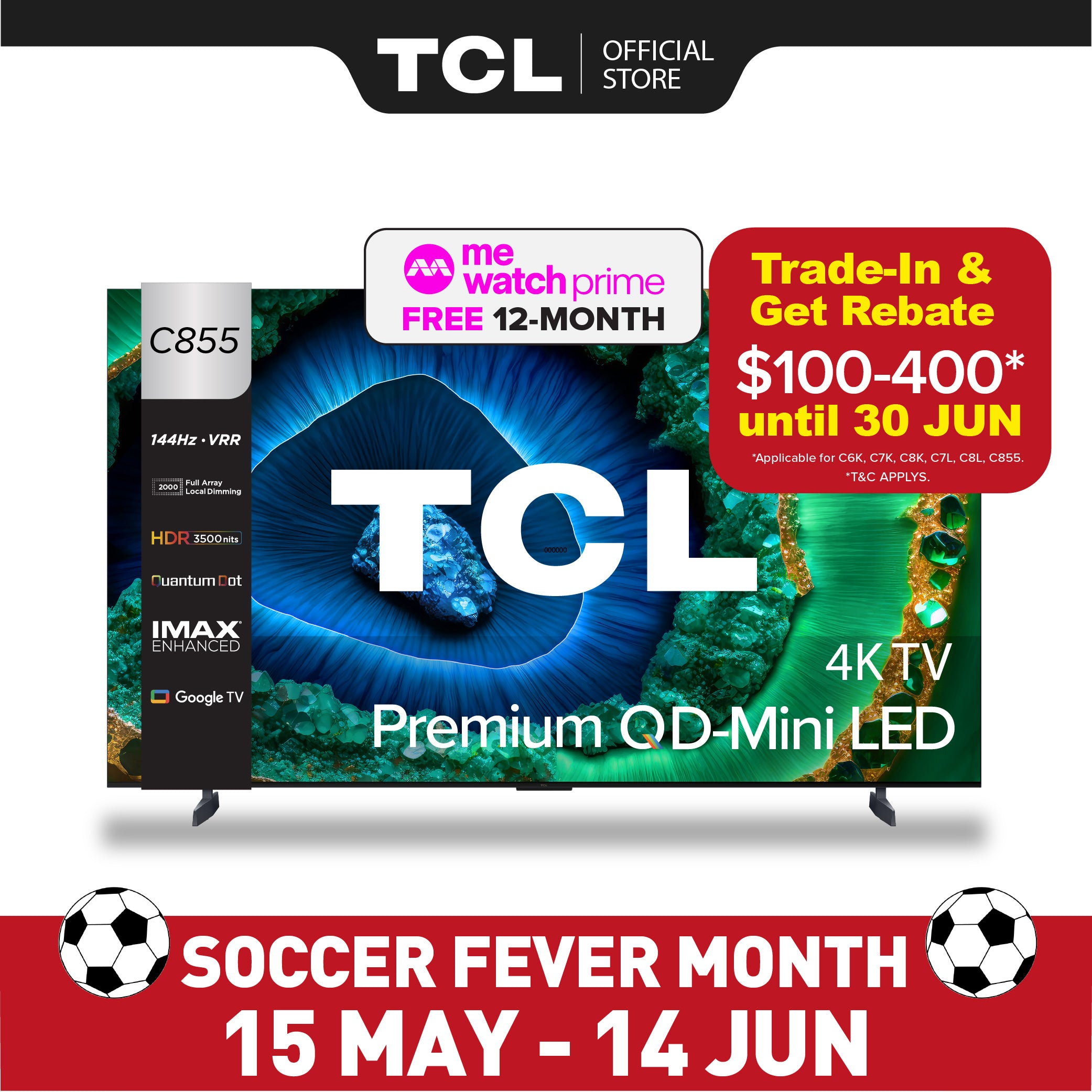 [TRADE-IN*] TCL C855 Premium QD-Mini LED 4K TV 85" 98" AI Smart Google TV