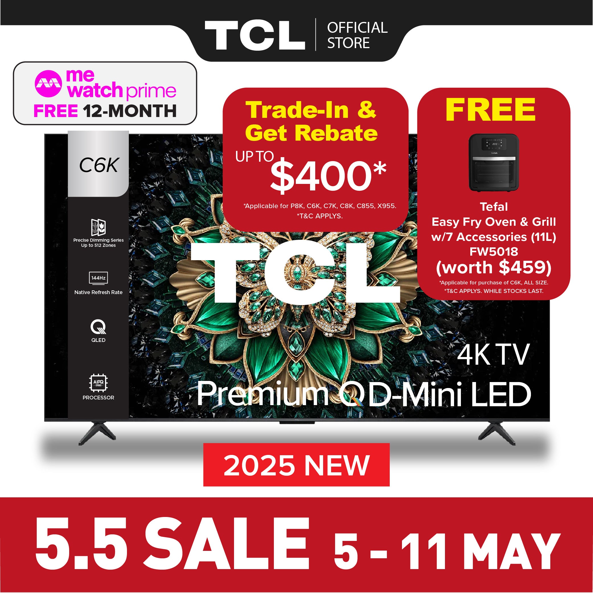 [TRADE-IN*] TCL C6K 4K Premium QD Mini-LED TV 55 inch 65 inch 75 inch 85 inch AI Smart TV