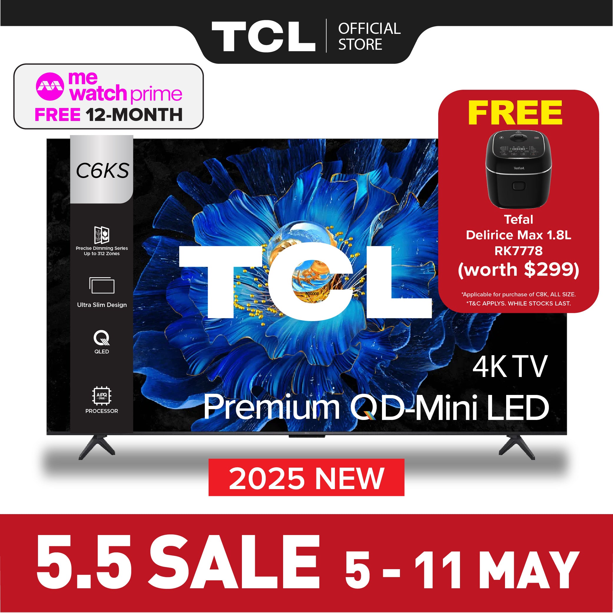 TCL C6KS 4K QD Mini-LED TV 55 inch 65 inch 75 inch AI Smart Google TV