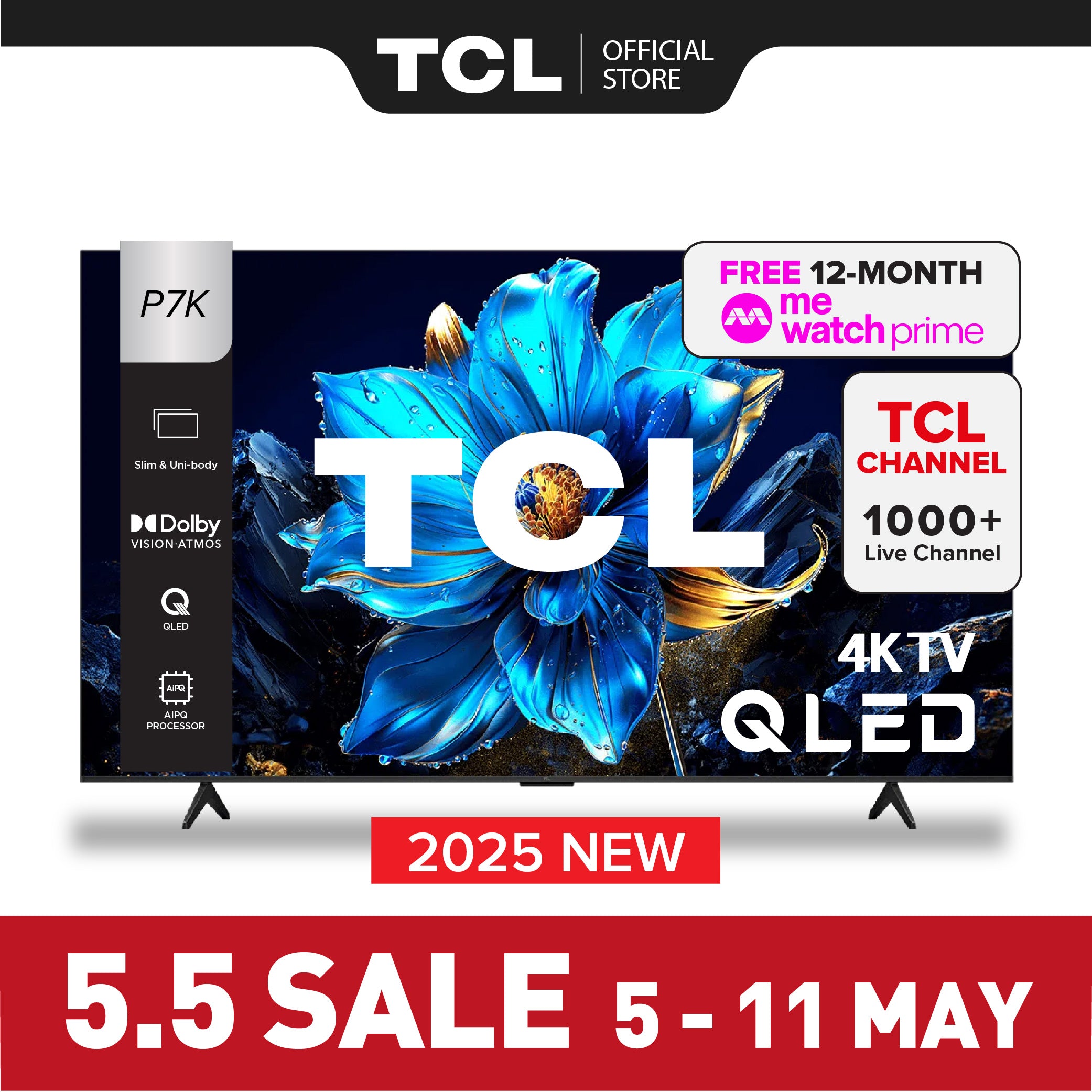 TCL P7K 4K QLED Smart TV 43|50|55 inch AI Smart Google TV