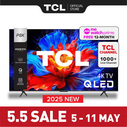 TCL P8K QLED TV | 55 inch  | 144Hz Native Refresh Rate | AI Smart Google TV