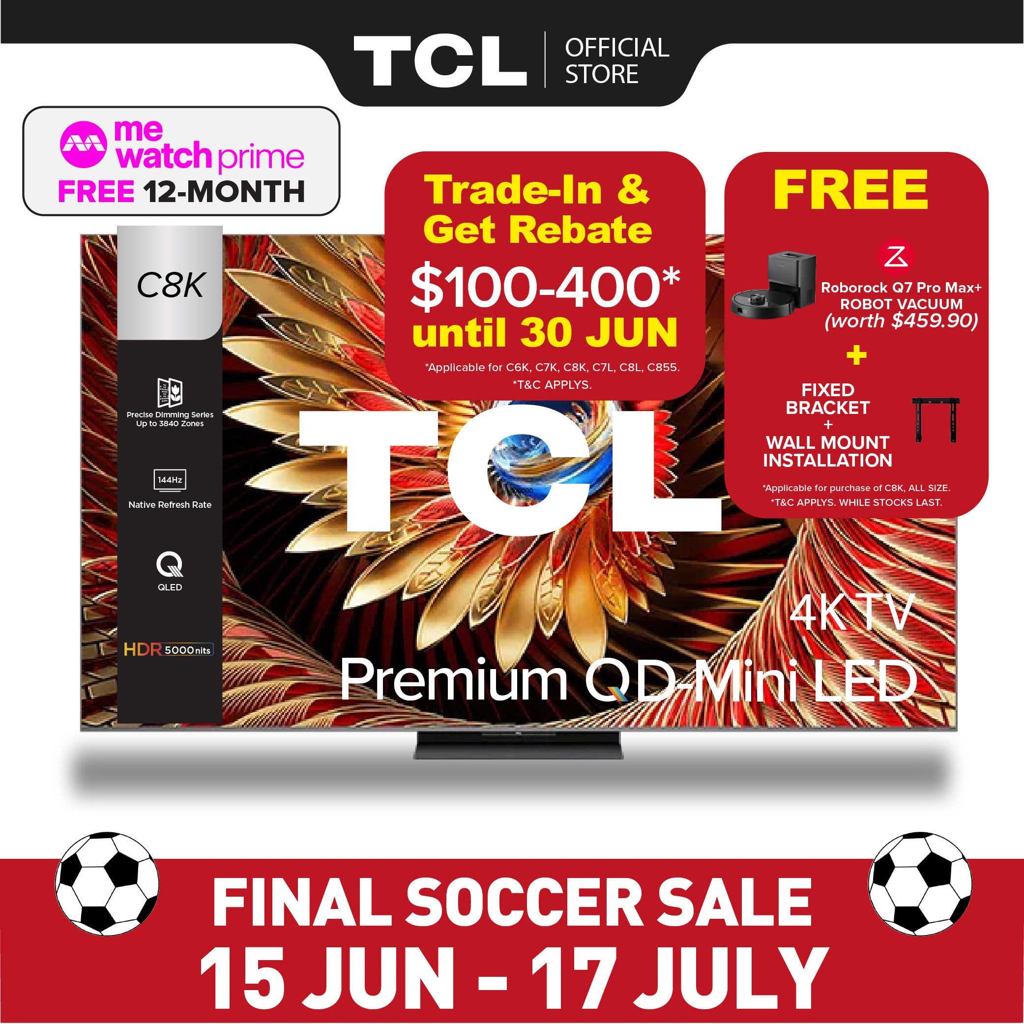 TCL C8K Premium QD-Mini LED 4K TV | 65 75 85 98 inch | AI Smart Google TV