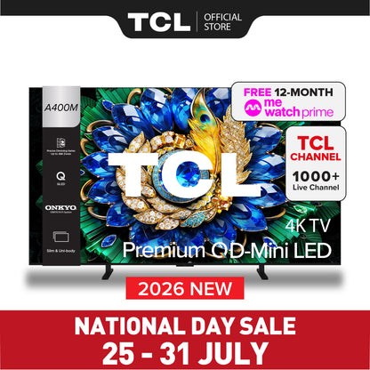 2026 NEW | TCL A400M Premium QD-Mini LED 4K TV | 55 65 75 98 inch | AI Smart Google TV