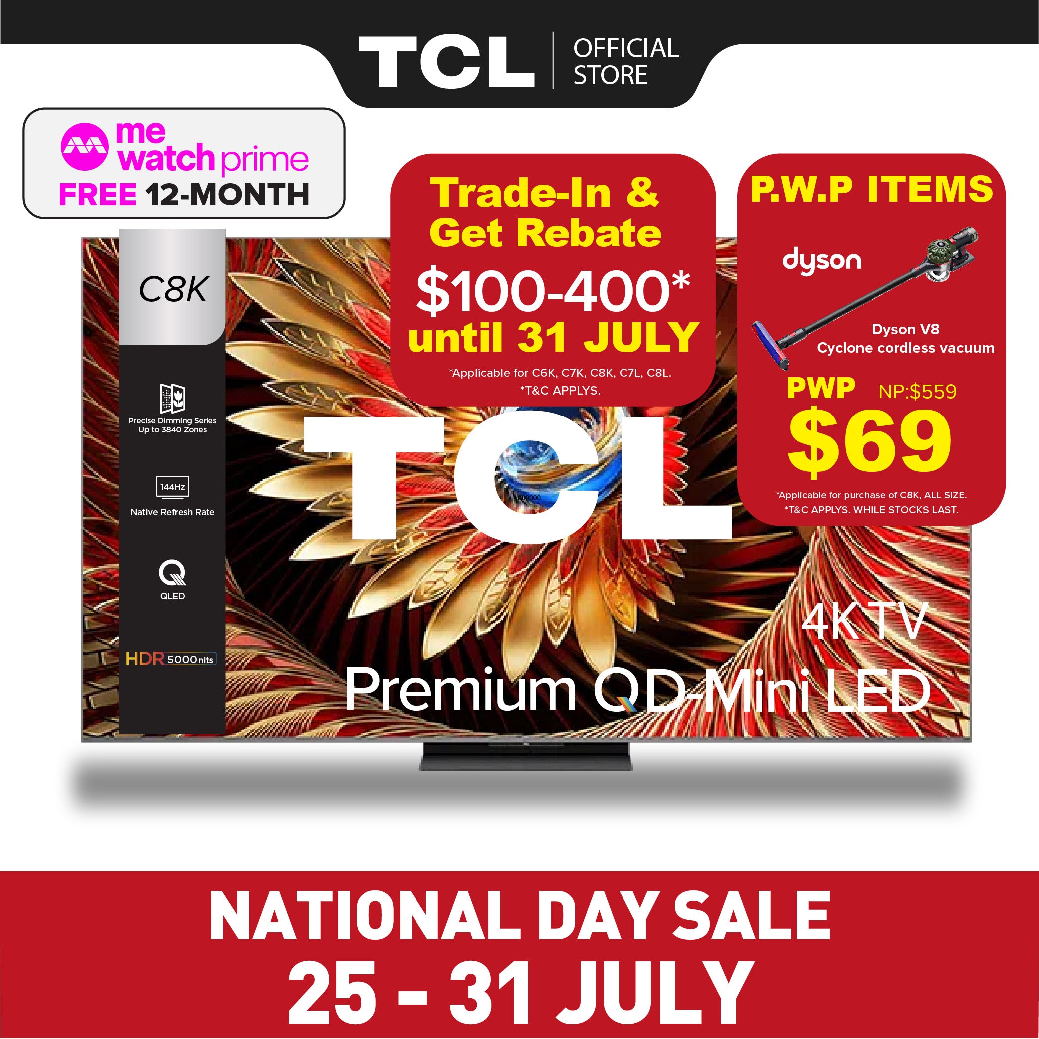 TCL C8K Premium QD-Mini LED 4K TV | 65 75 85 98 inch | AI Smart Google TV