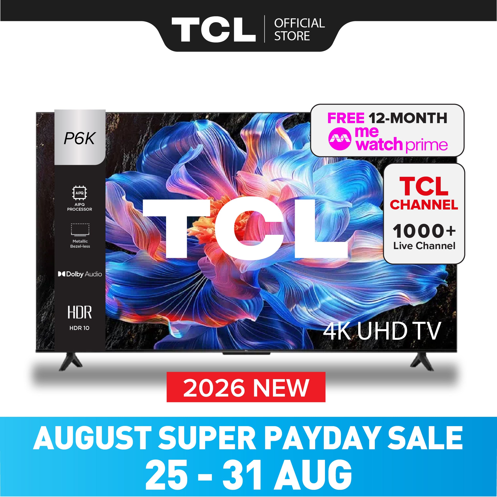TCL P6K 4K TV | 43 55 65 inch | AI Smart Google TV