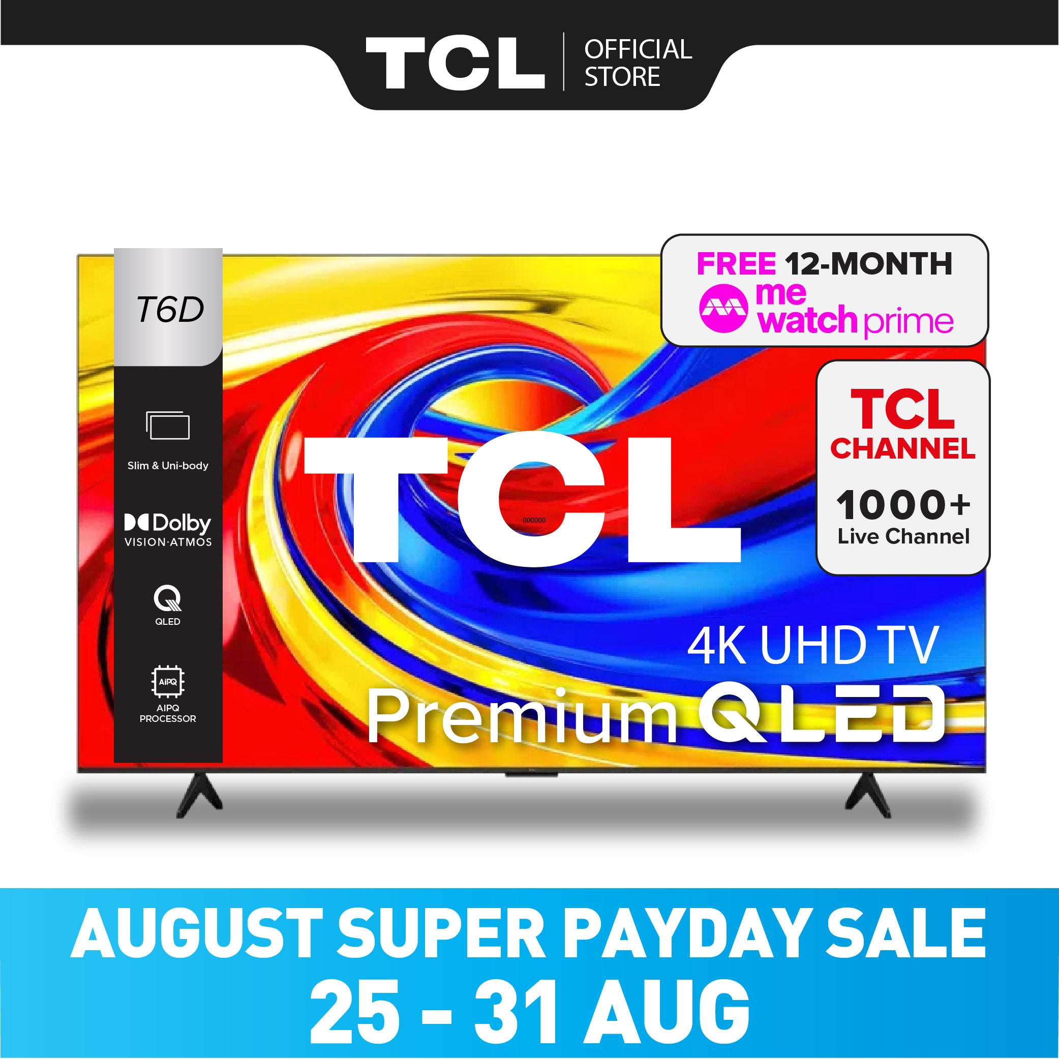 TCL T6D Premium QLED 4K UHD TV (P7K Upgrade) |  43 50 55 inch  |  AI Smart Google TV