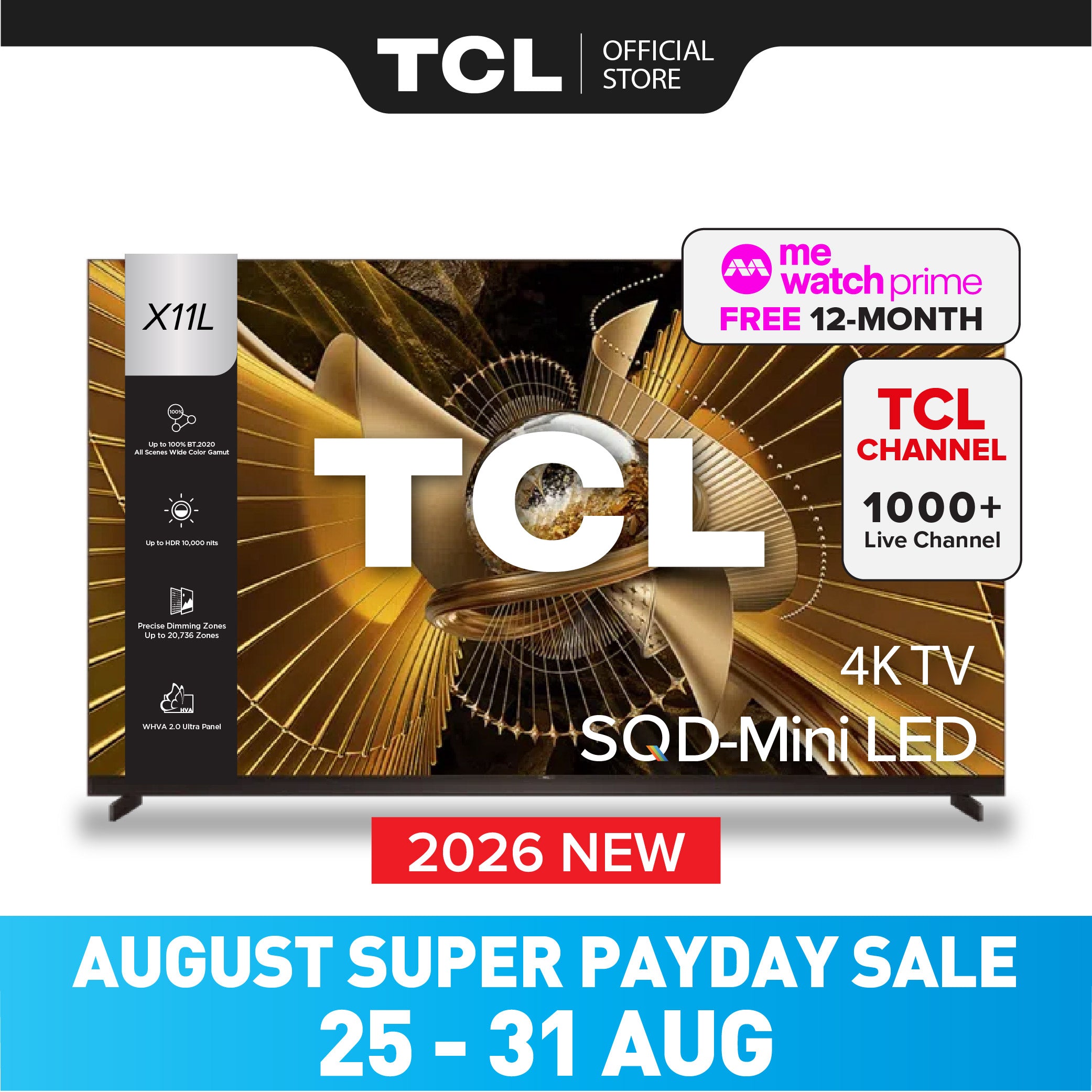 2026 NEW | TCL X11L SQD-Mini LED 4K TV | 75 85 98 inch | AI Smart Google TV