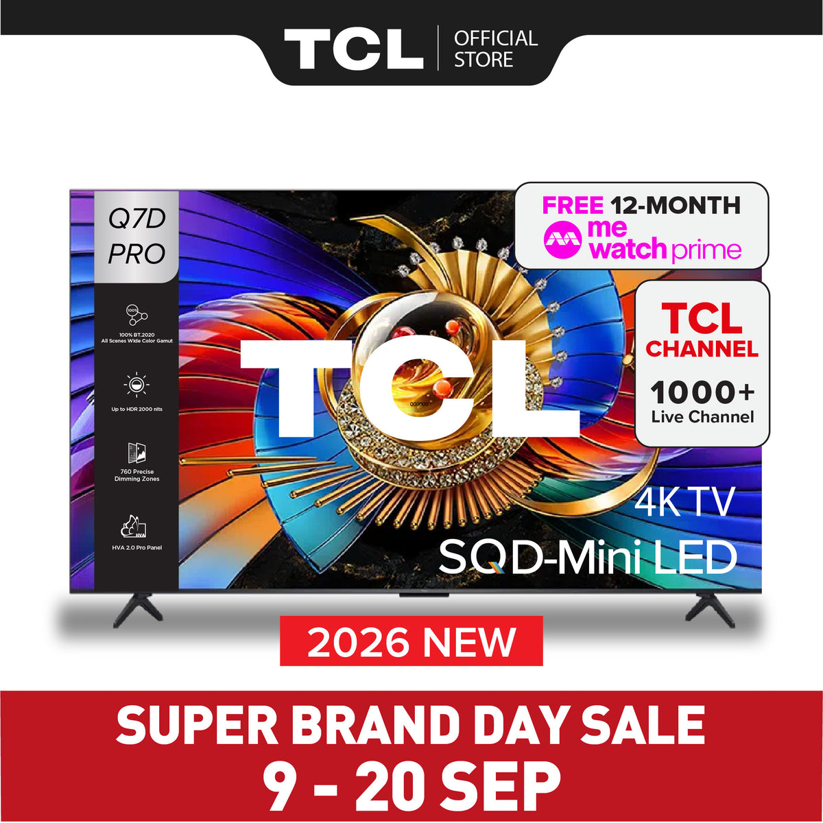 NEW 2026 | TCL Q7D Pro SQD-Mini LED 4K TV｜55 65 75 inch｜AI Smart Google TV