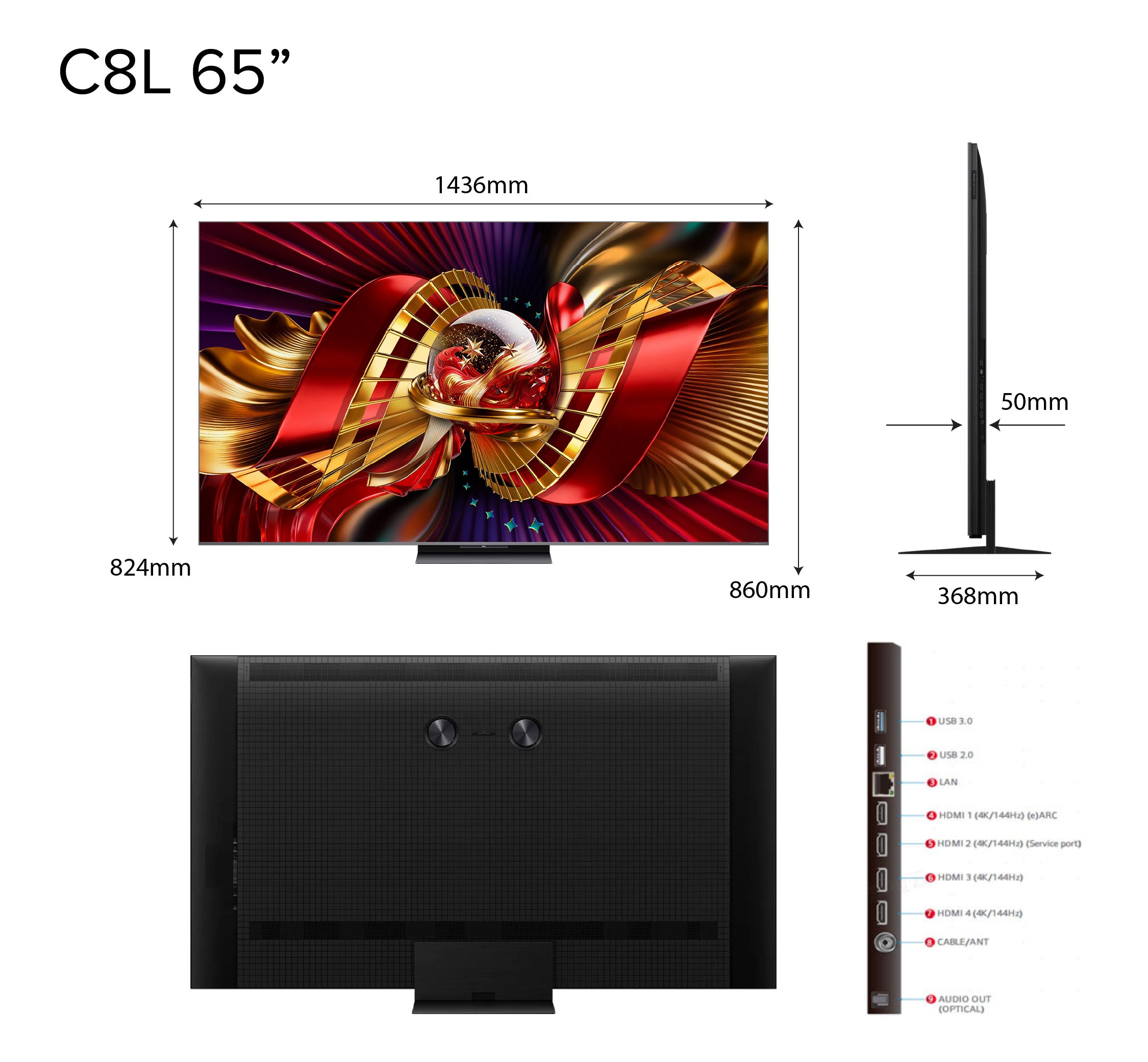 2026 NEW | TCL C8L Premium SQD-Mini LED 4K TV | 65 75 85 98 inch | AI Smart Google TV